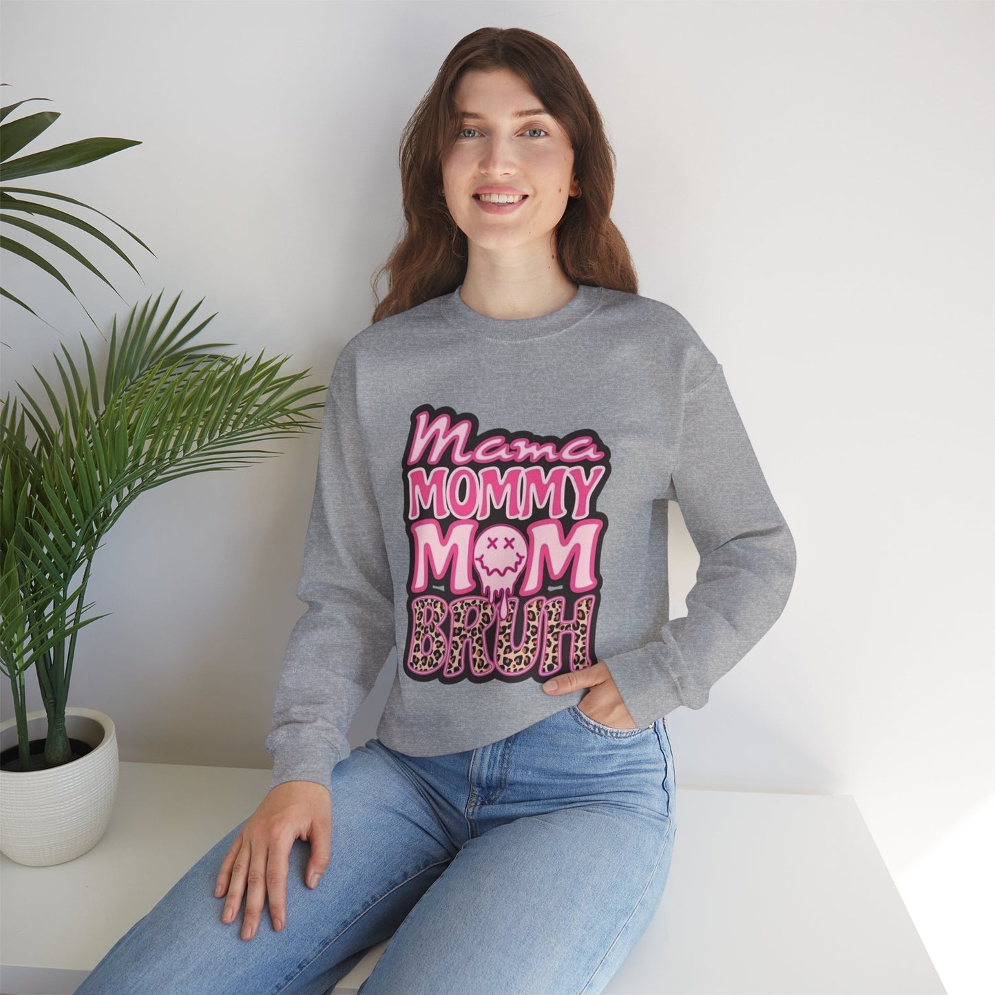 Mama Mommy Mom Bruh sweatshirt | Pink leopard text crewneck
