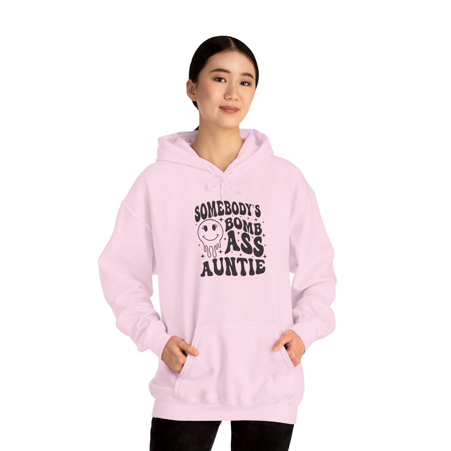 Hoodie — "Somebody's Bomb Ass Auntie" Funny Graphic Hooded Sweatshirt