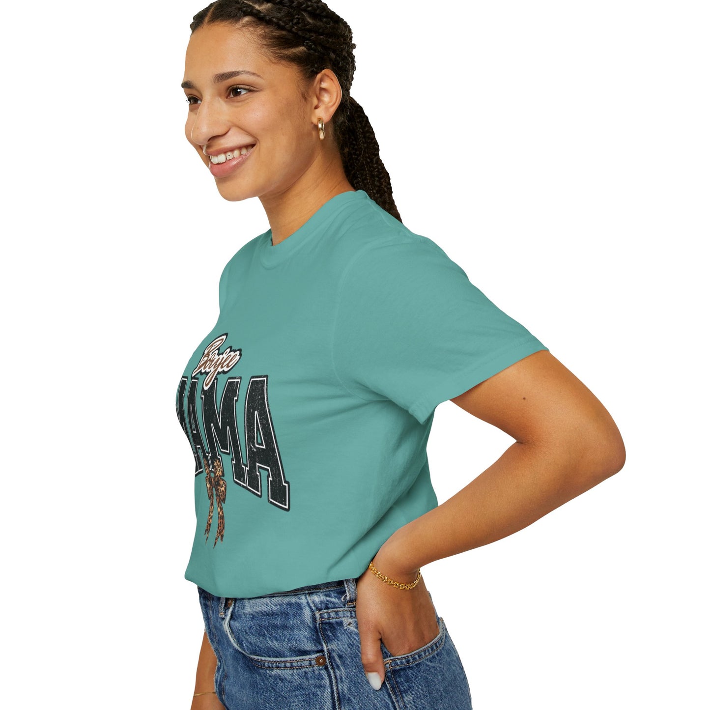 Boujee MAMA varsity letters with leopard bow T-Shirt | Mama shirt