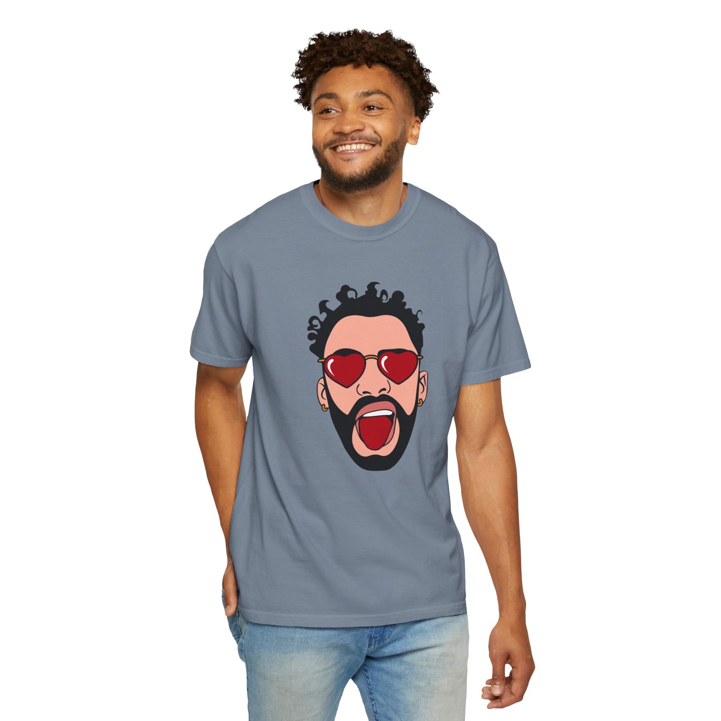 Graphic T-Shirt — Bold Pop Art Face with Heart Sunglasses