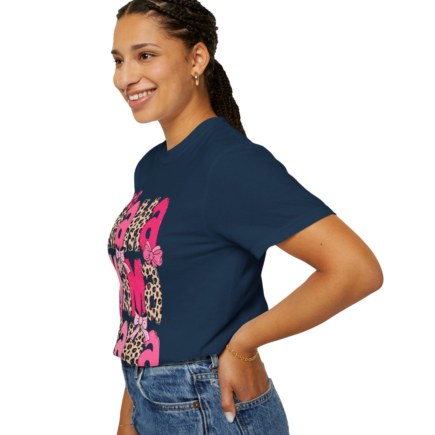 Mama Leopard Print Pink Bow T-Shirt