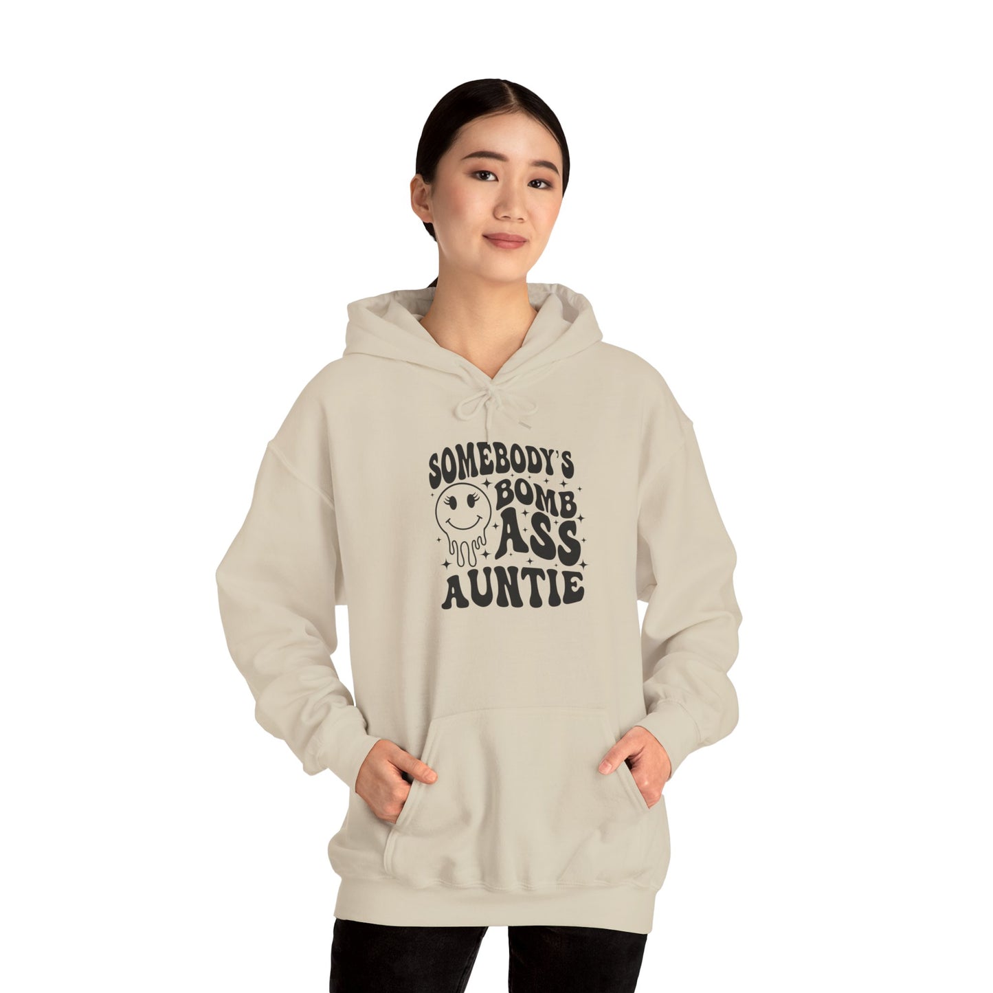 Hoodie — "Somebody's Bomb Ass Auntie" Funny Graphic Hooded Sweatshirt