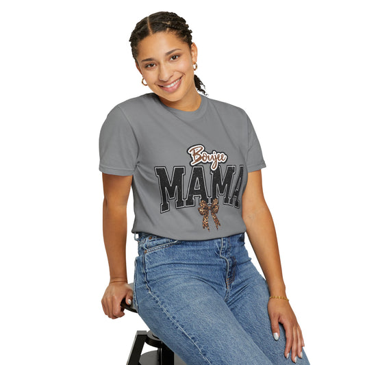 Boujee MAMA varsity letters with leopard bow T-Shirt | Mama shirt