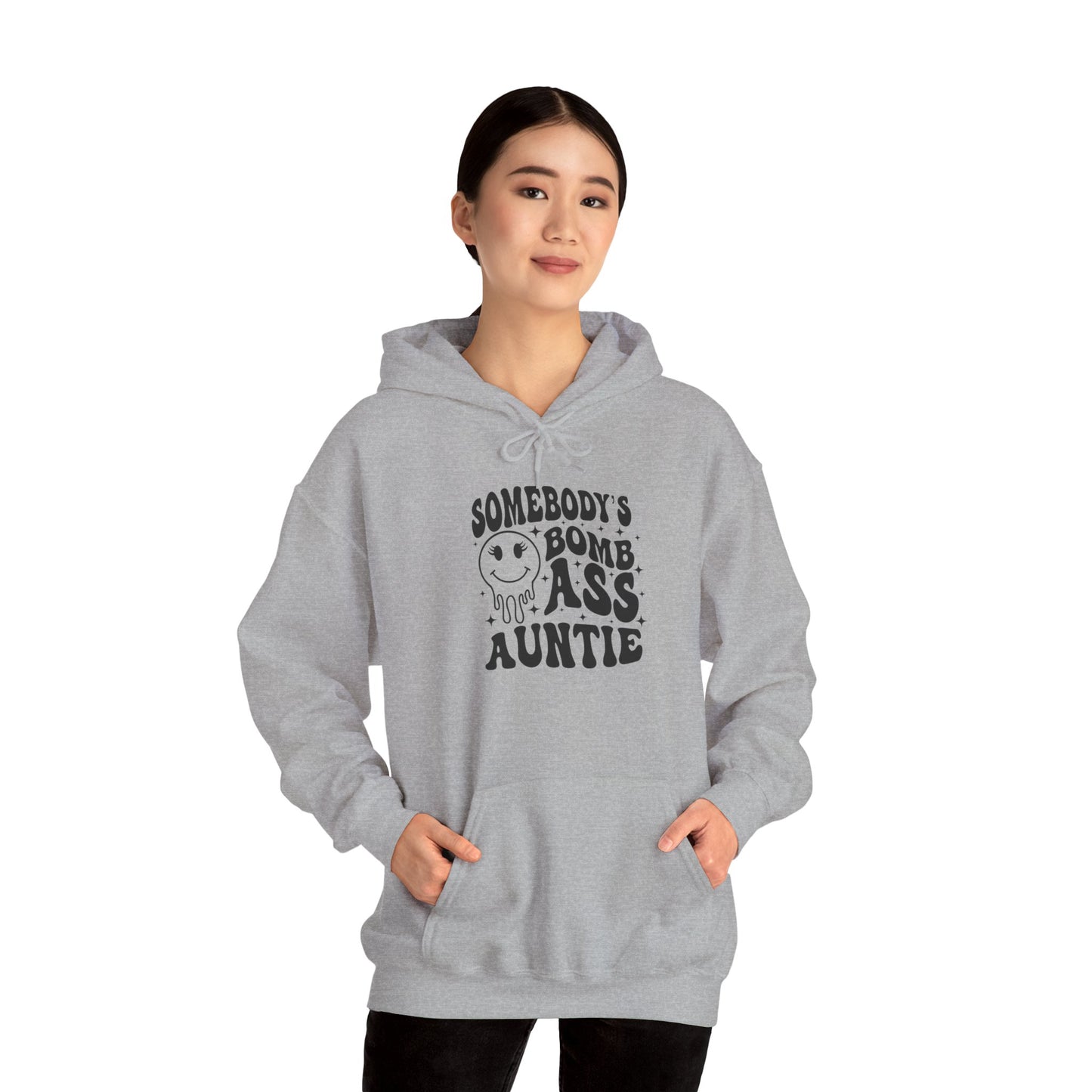 Hoodie — "Somebody's Bomb Ass Auntie" Funny Graphic Hooded Sweatshirt