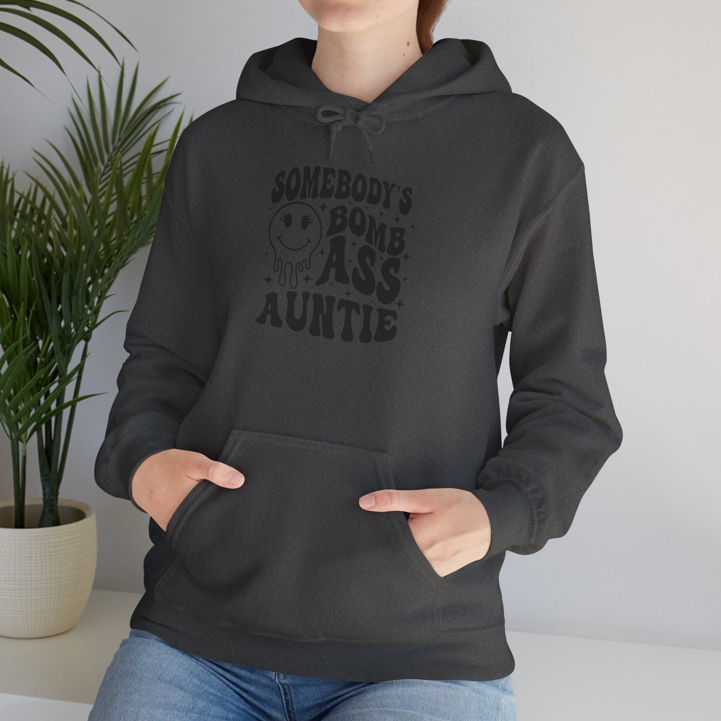 Hoodie — "Somebody's Bomb Ass Auntie" Funny Graphic Hooded Sweatshirt