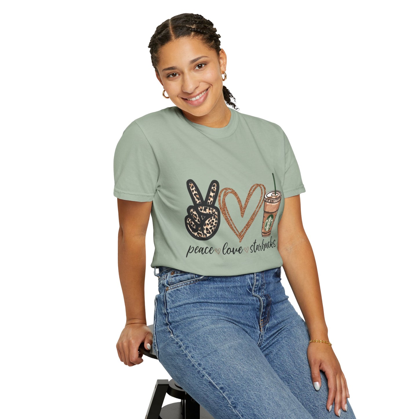 Peace Love Starbucks T-Shirt | Leopard Peace Sign Heart Coffee Cup