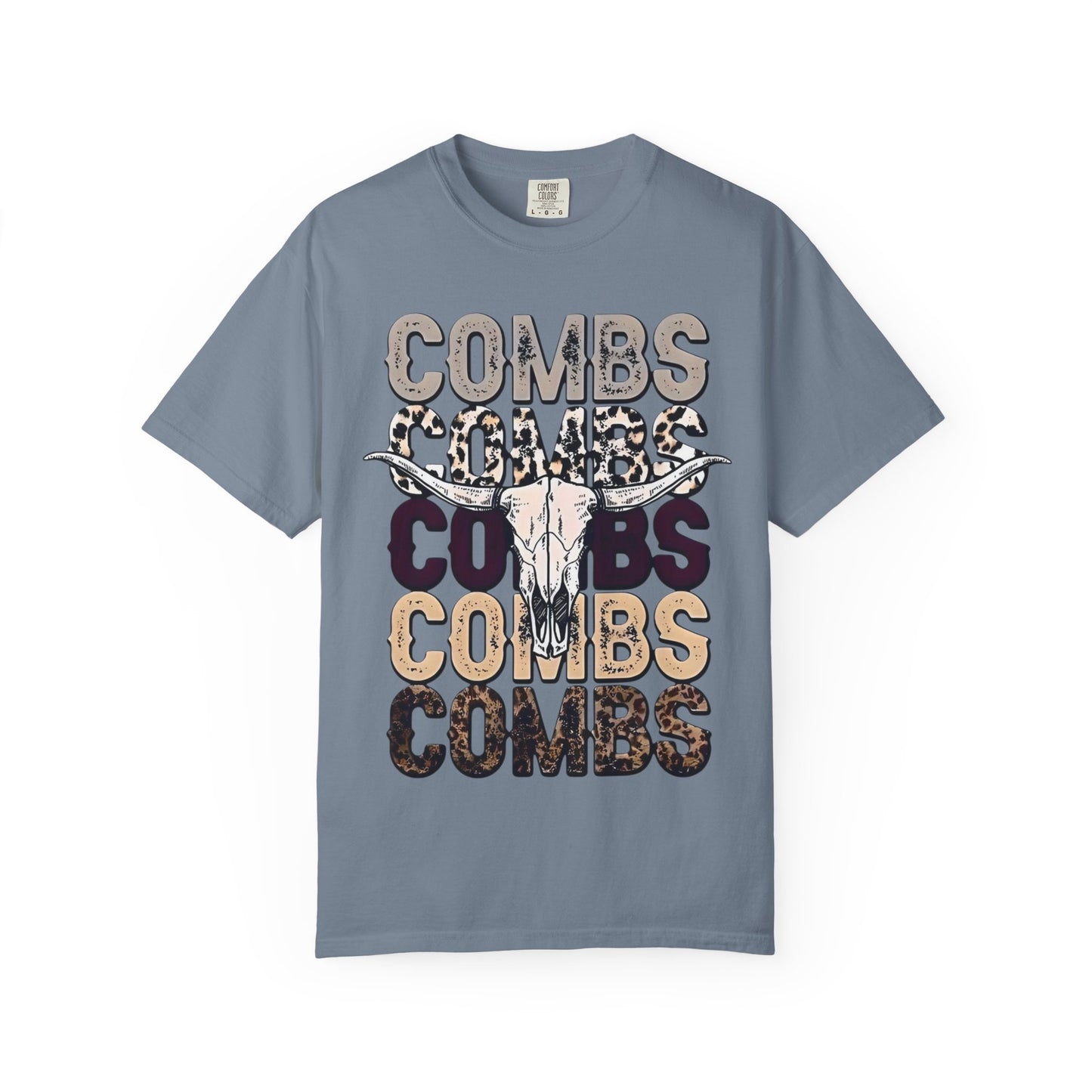 Combs Skull Repeat design T-shirt | Longhorn skull typography tee