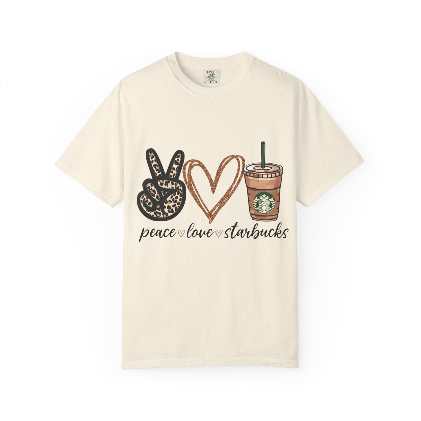 Peace Love Starbucks T-Shirt | Leopard Peace Sign Heart Coffee Cup