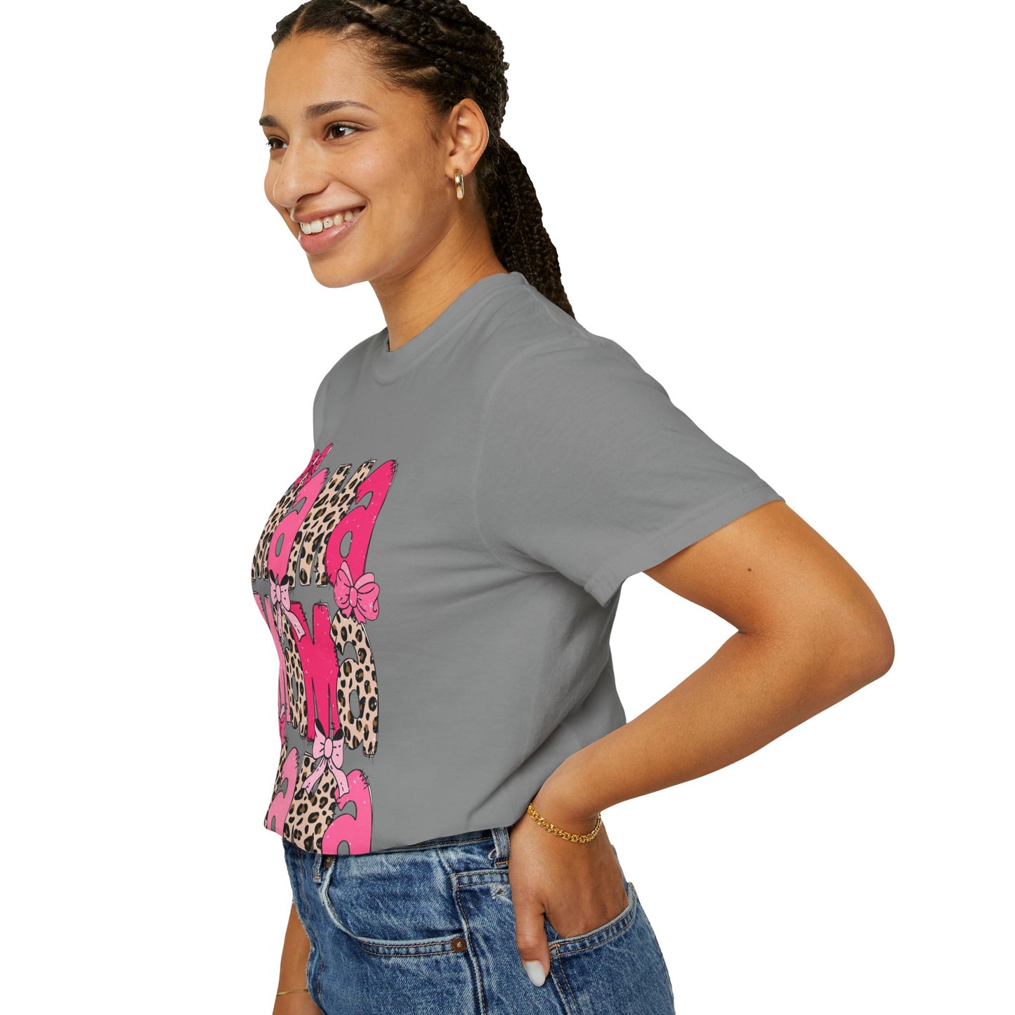 Mama Leopard Print Pink Bow T-Shirt