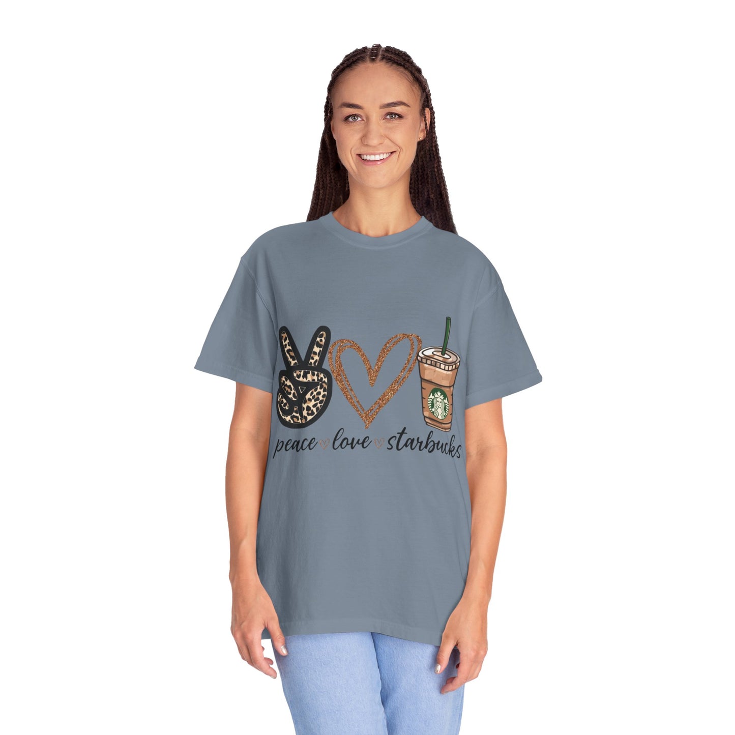 Peace Love Starbucks T-Shirt | Leopard Peace Sign Heart Coffee Cup