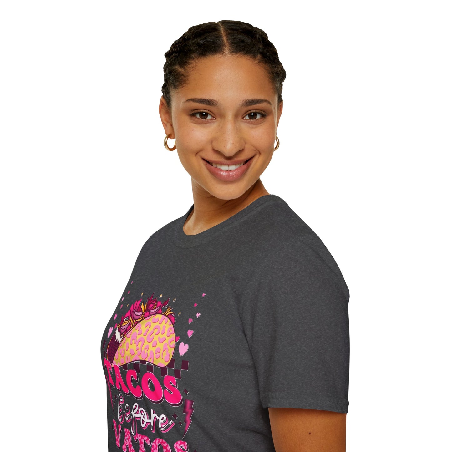 T-Shirt — "Tacos Before Vatos" Cute Pink Taco Graphic Tee