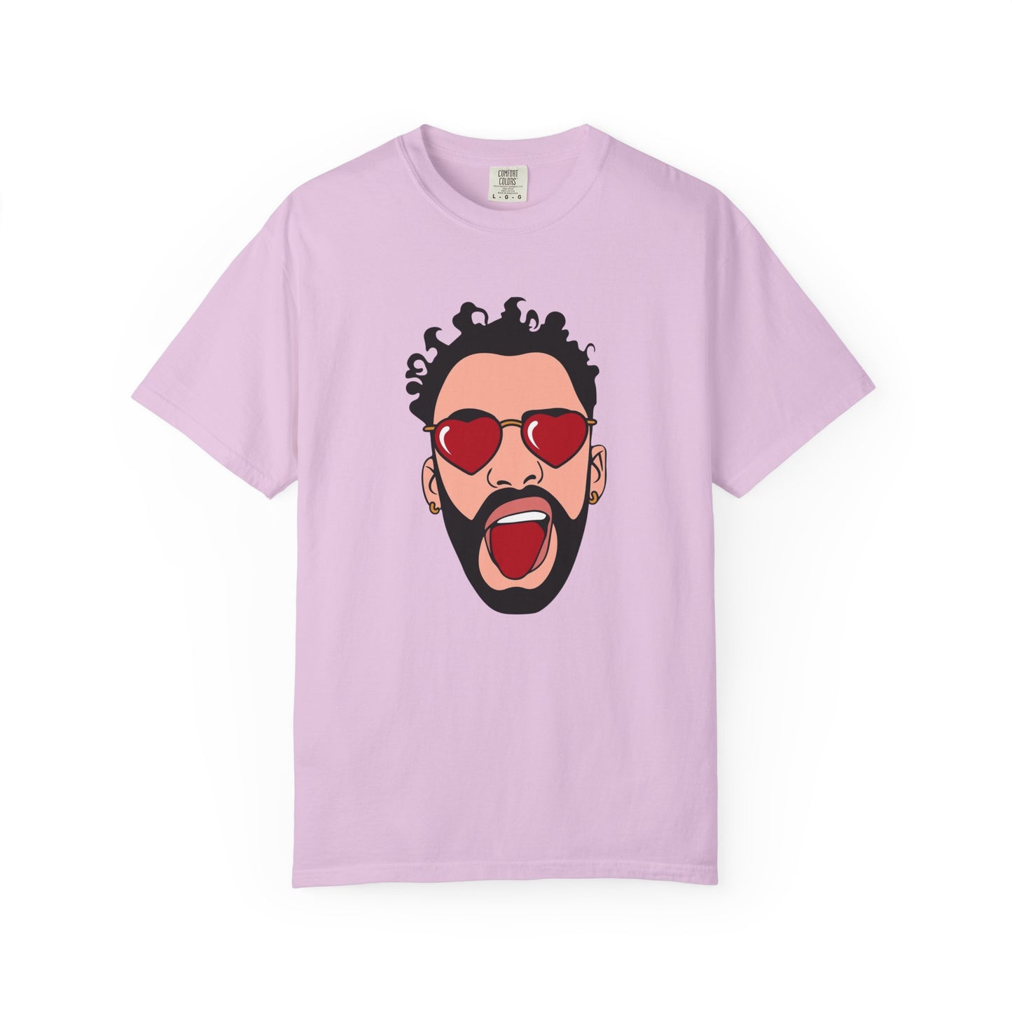 Graphic T-Shirt — Bold Pop Art Face with Heart Sunglasses