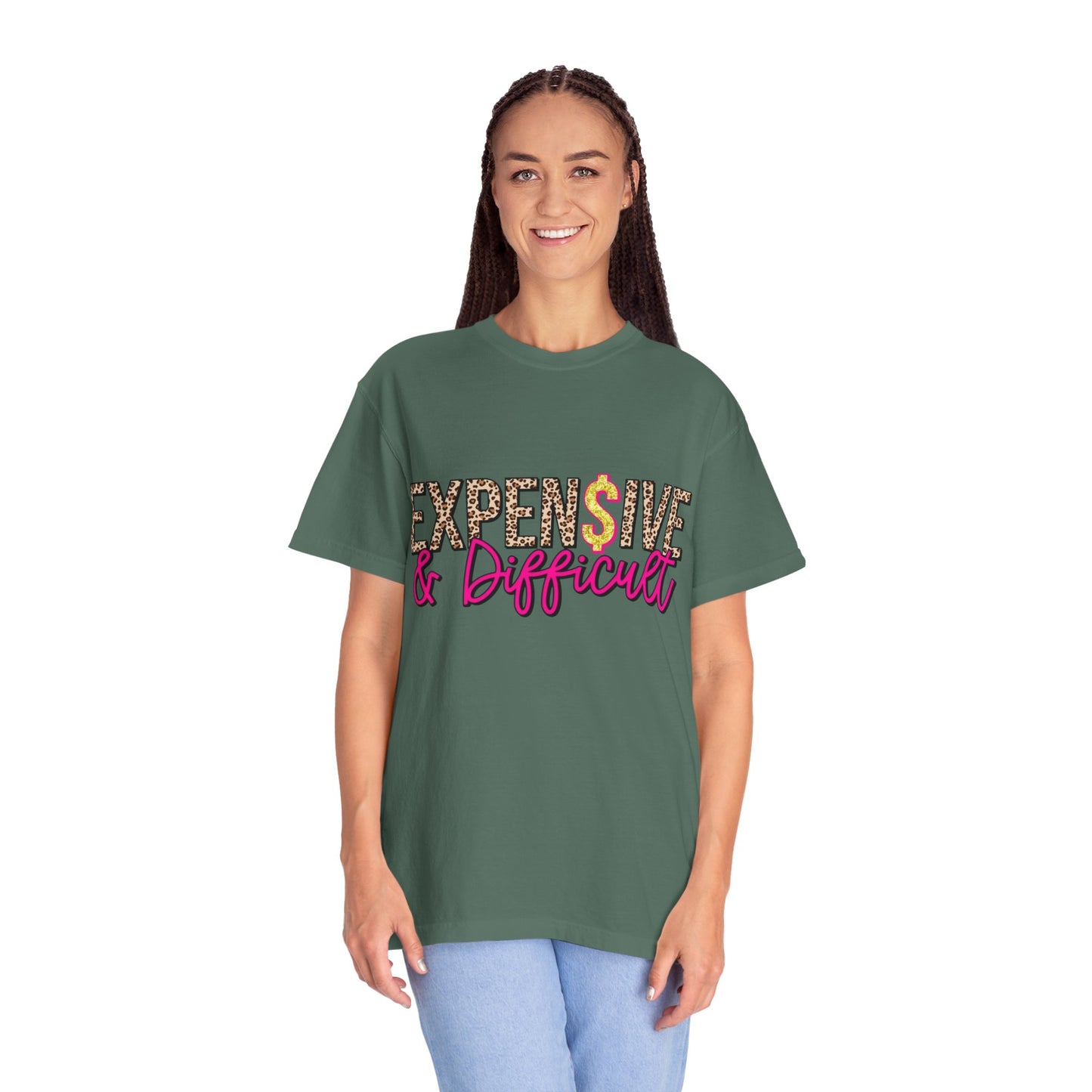 Expensive & Difficult T-shirt | Leopard Print, Dollar Sign, Pink Script