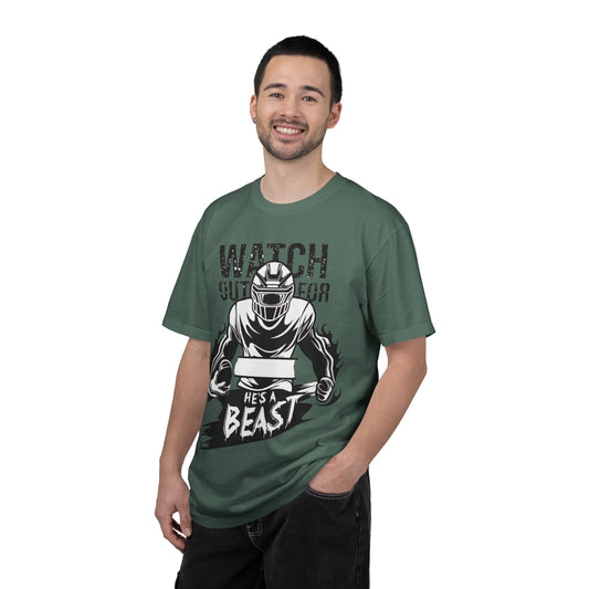 Watch Out For He's A Beast Football Player T-Shirt | Sports Helmet Grunge