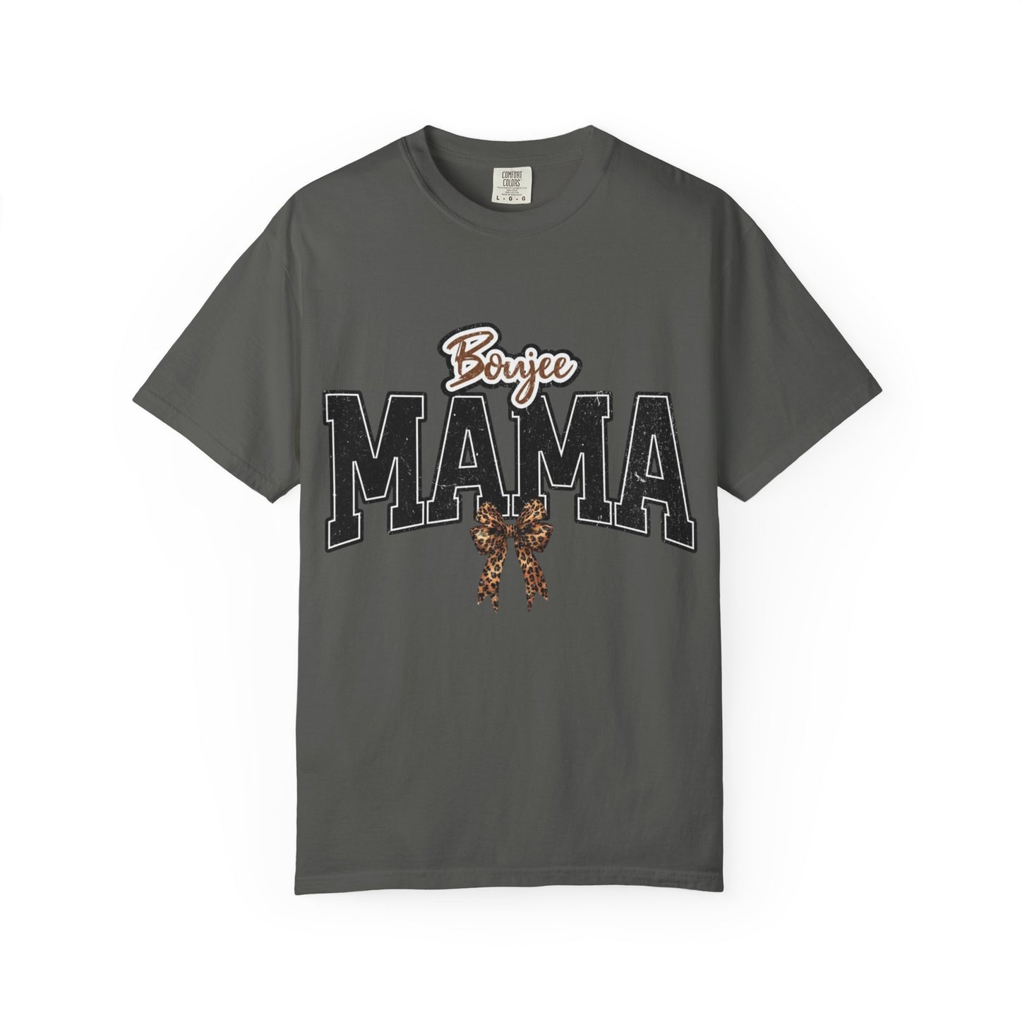 Boujee MAMA varsity letters with leopard bow T-Shirt | Mama shirt