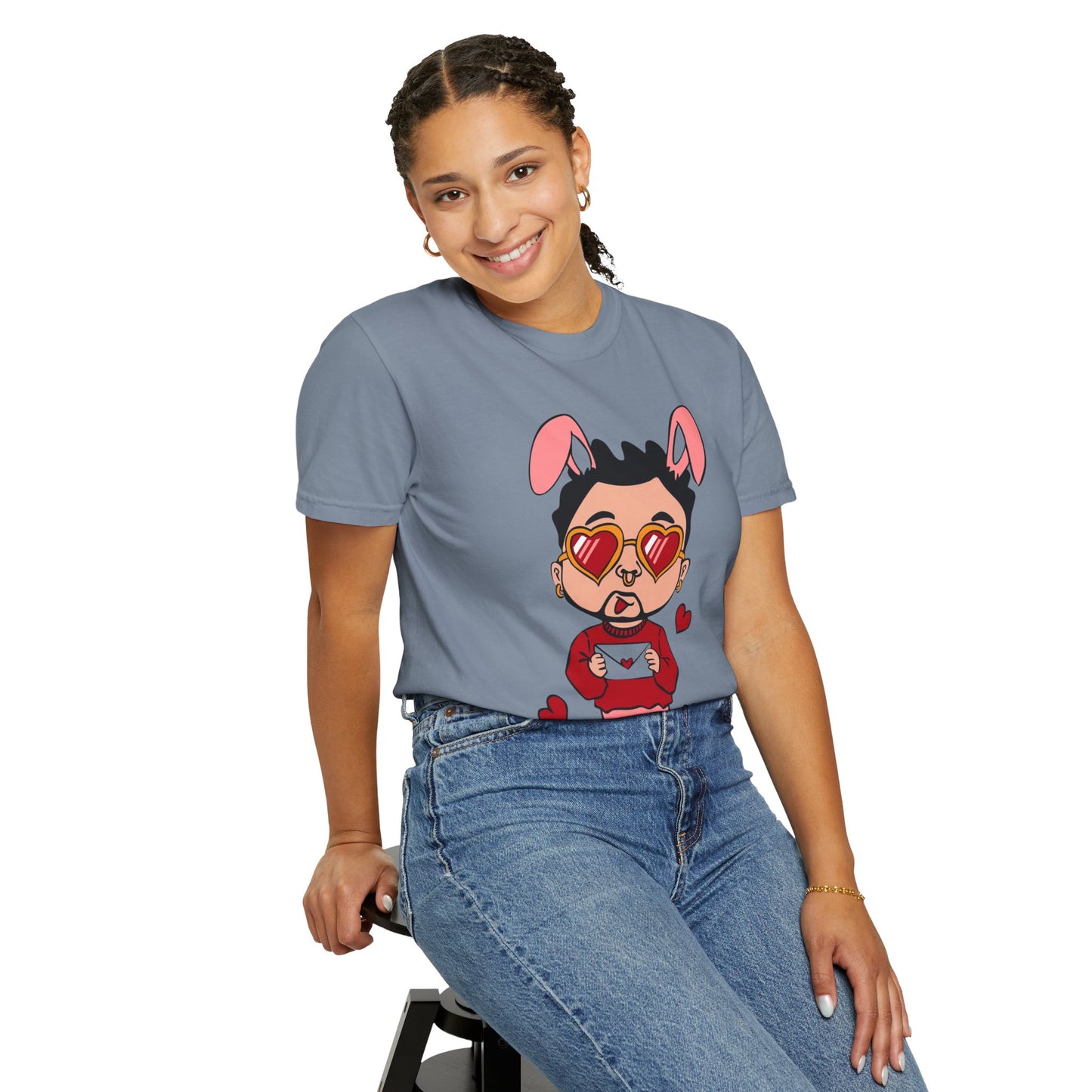 Valentine Bunny Dude T-Shirt — Cute Heart Eyes Love Graphic Tee