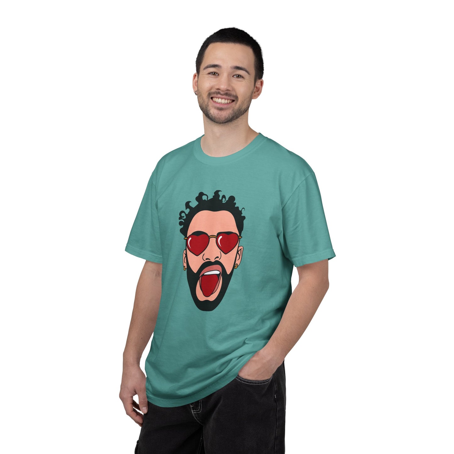 Graphic T-Shirt — Bold Pop Art Face with Heart Sunglasses