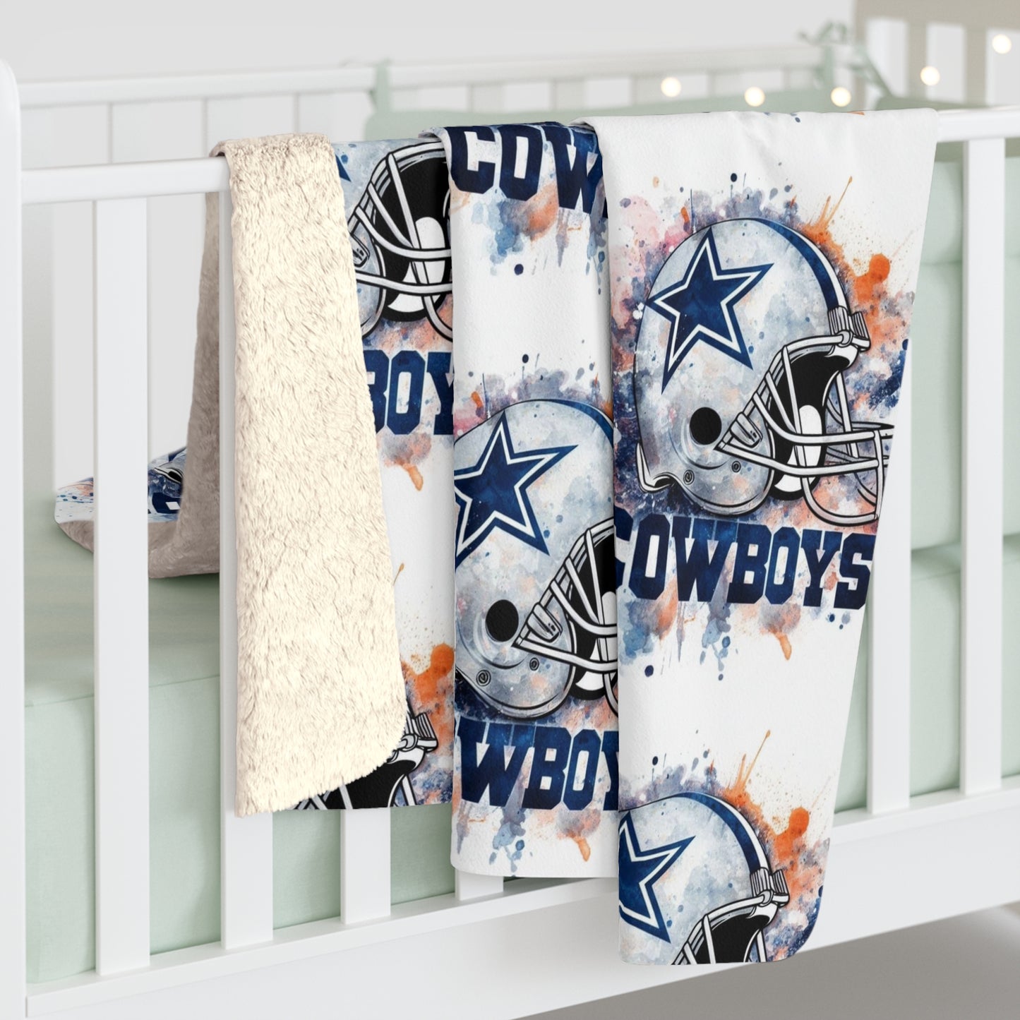 Watercolor Helmet & Wordmark Team Pattern Sherpa Fleece Blanket