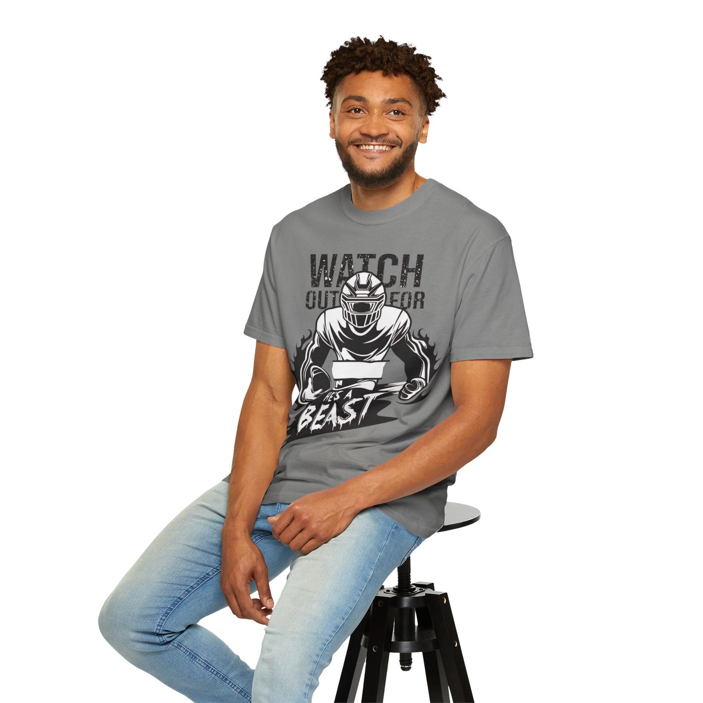 Watch Out For He's A Beast Football Player T-Shirt | Sports Helmet Grunge