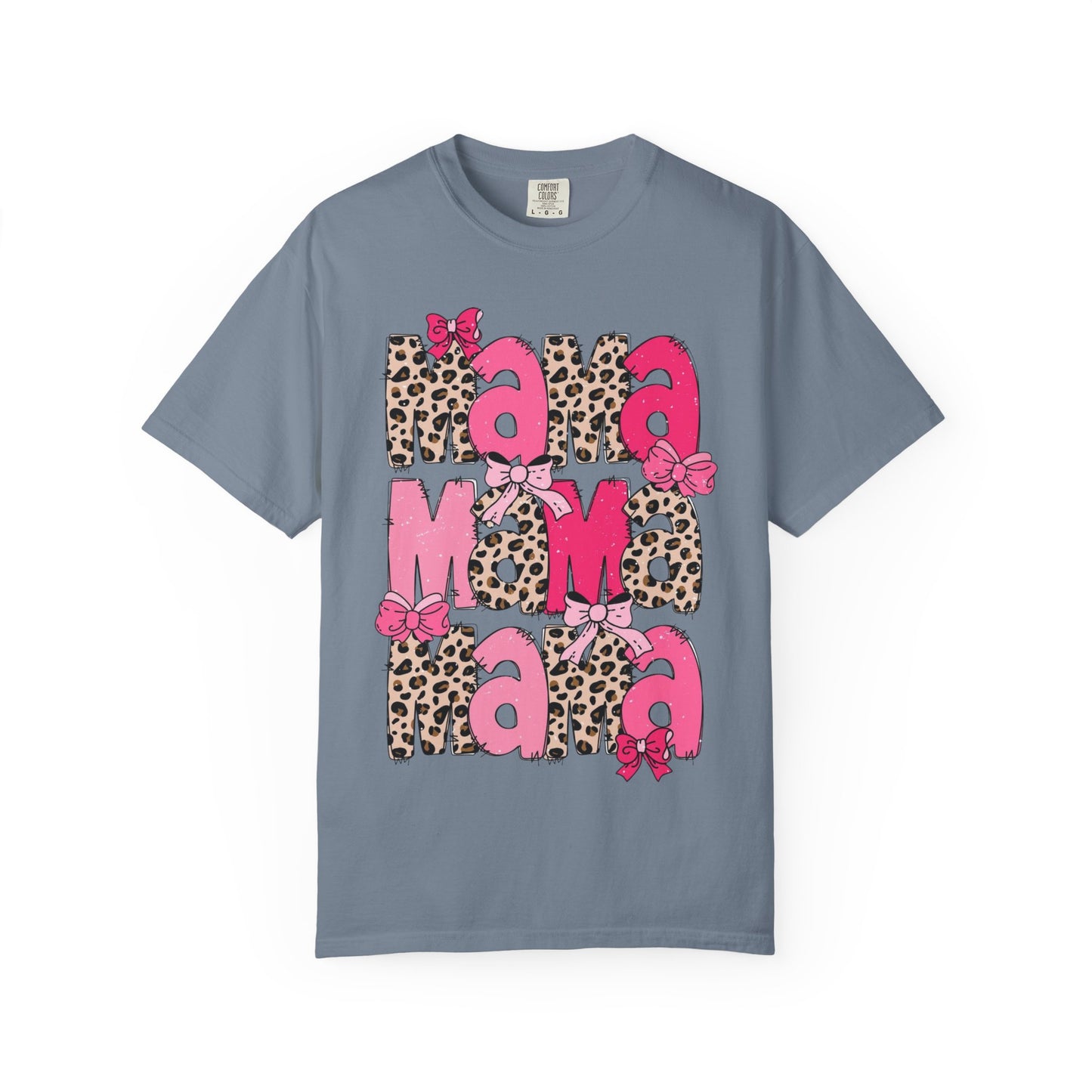 Mama Leopard Print Pink Bow T-Shirt