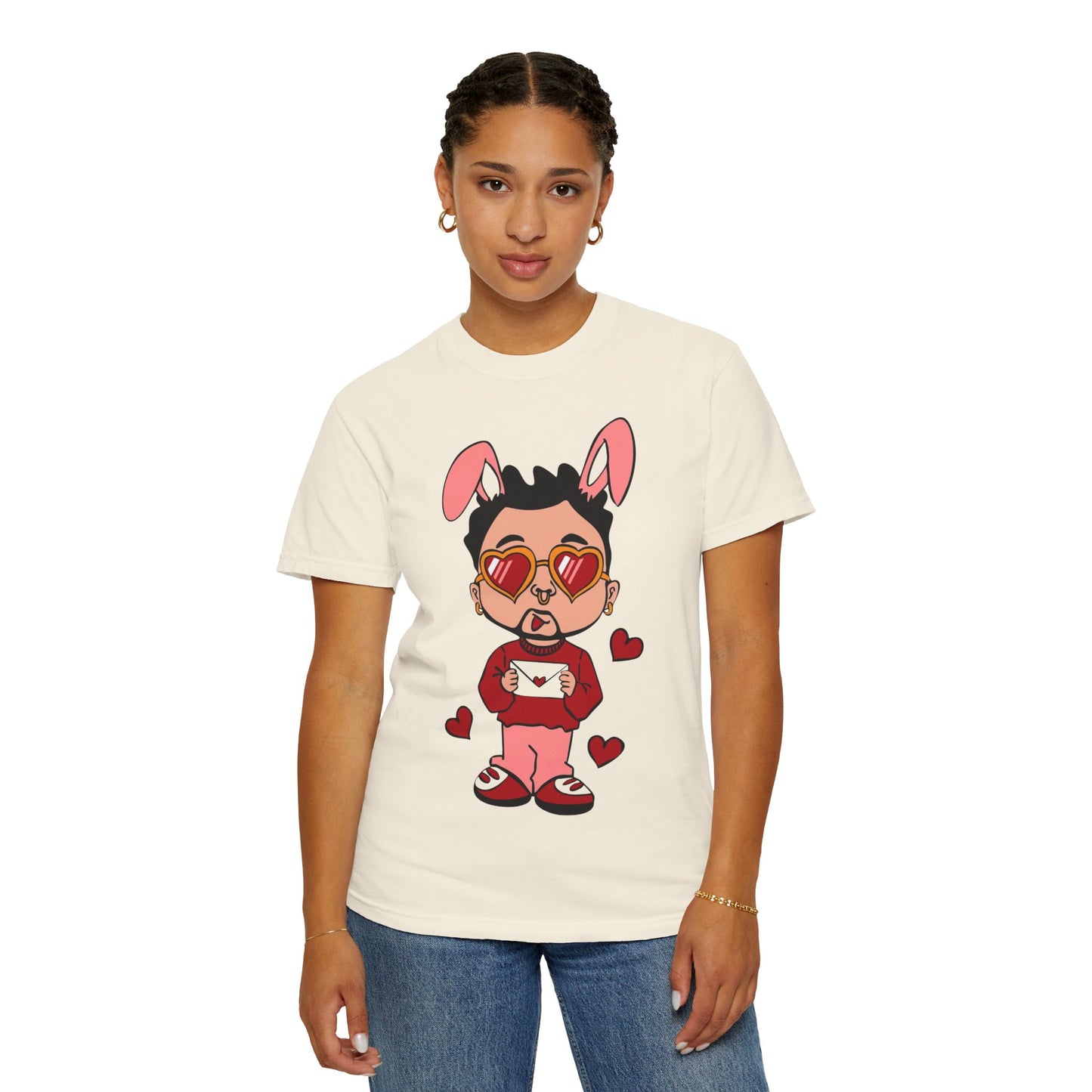 Valentine Bunny Dude T-Shirt — Cute Heart Eyes Love Graphic Tee
