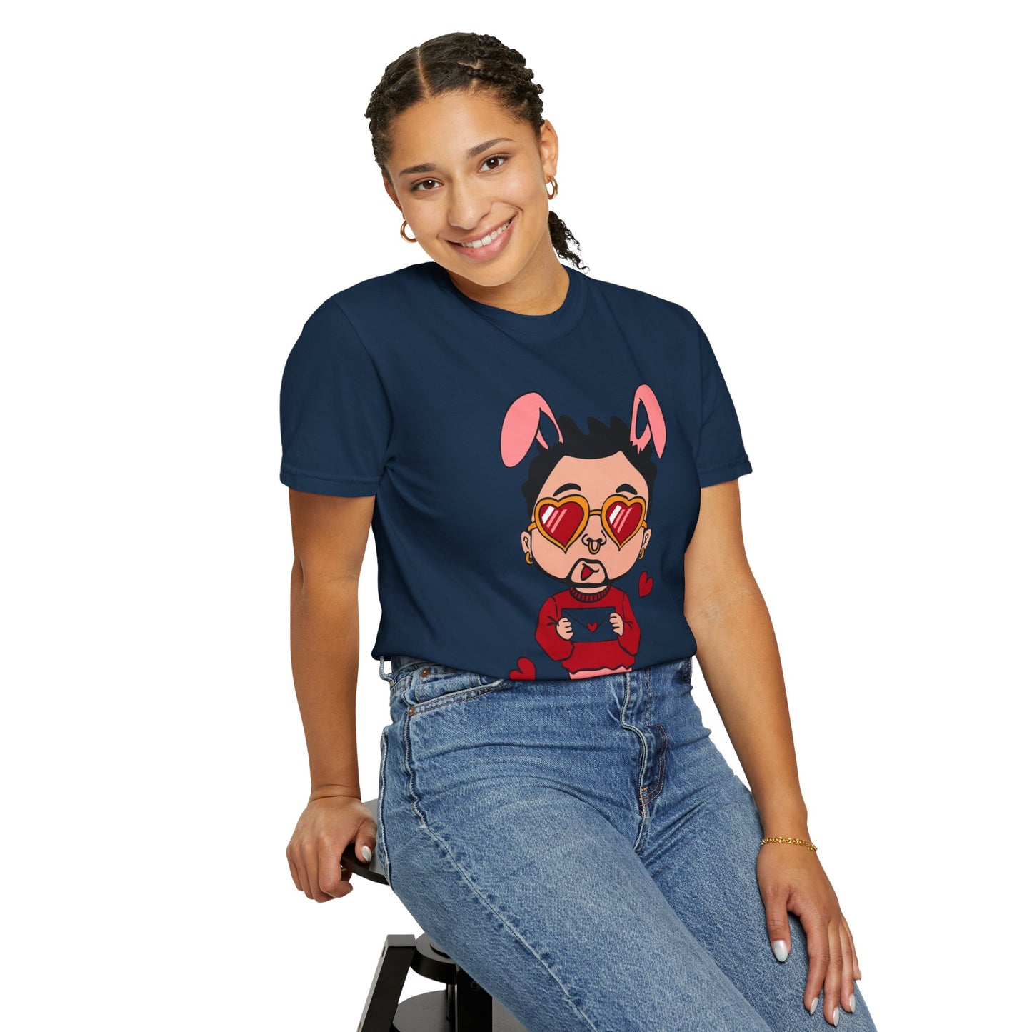 Valentine Bunny Dude T-Shirt — Cute Heart Eyes Love Graphic Tee