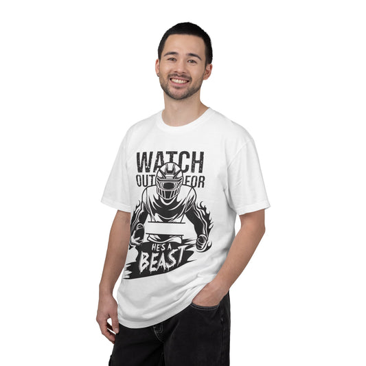 Watch Out For He's A Beast Football Player T-Shirt | Sports Helmet Grunge