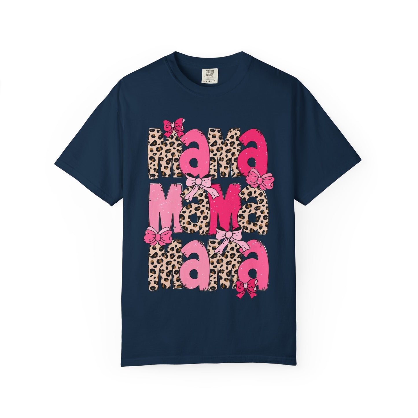 Mama Leopard Print Pink Bow T-Shirt