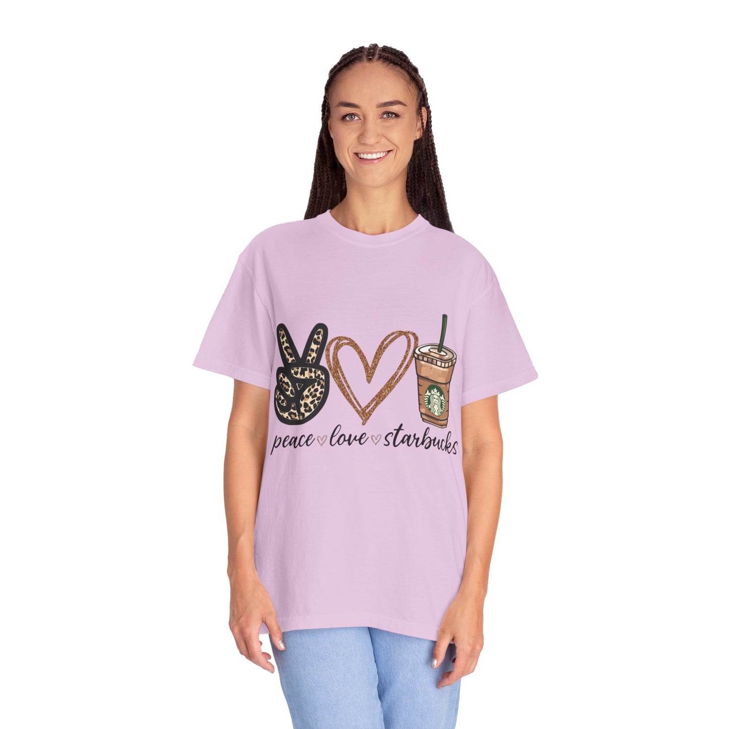 Peace Love Starbucks T-Shirt | Leopard Peace Sign Heart Coffee Cup