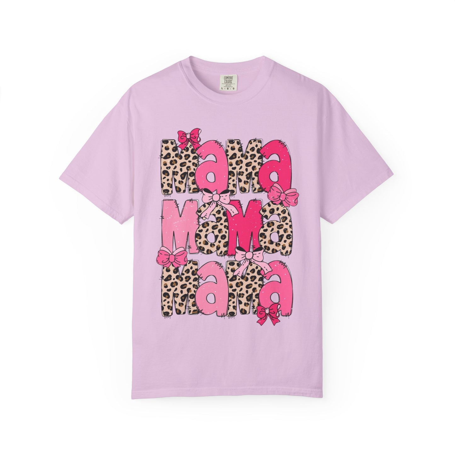 Mama Leopard Print Pink Bow T-Shirt