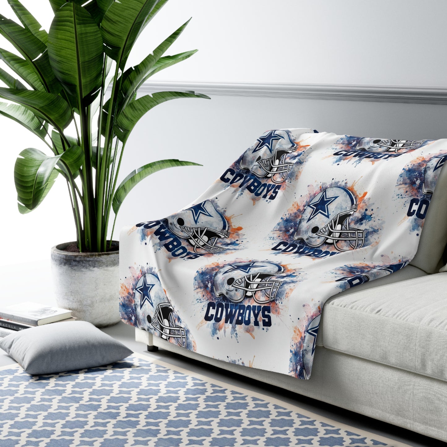 Watercolor Helmet & Wordmark Team Pattern Sherpa Fleece Blanket