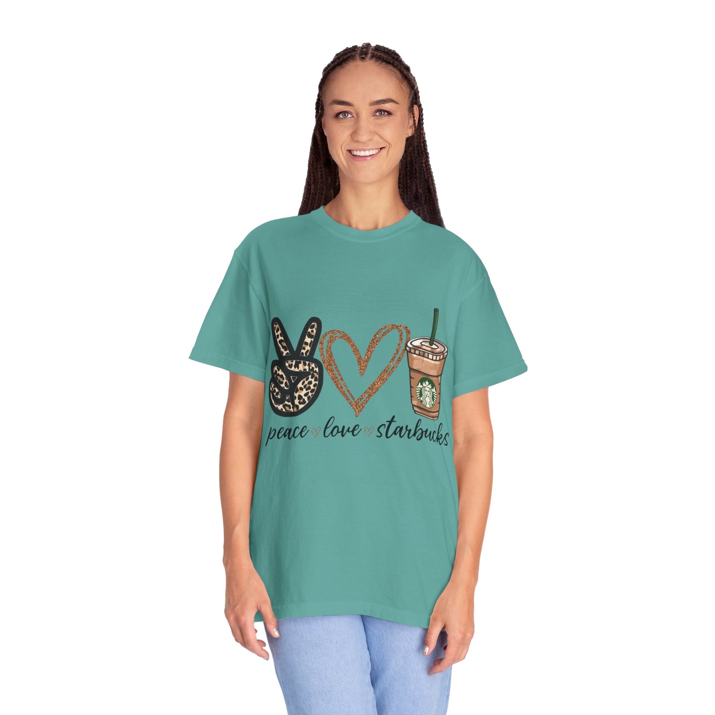 Peace Love Starbucks T-Shirt | Leopard Peace Sign Heart Coffee Cup