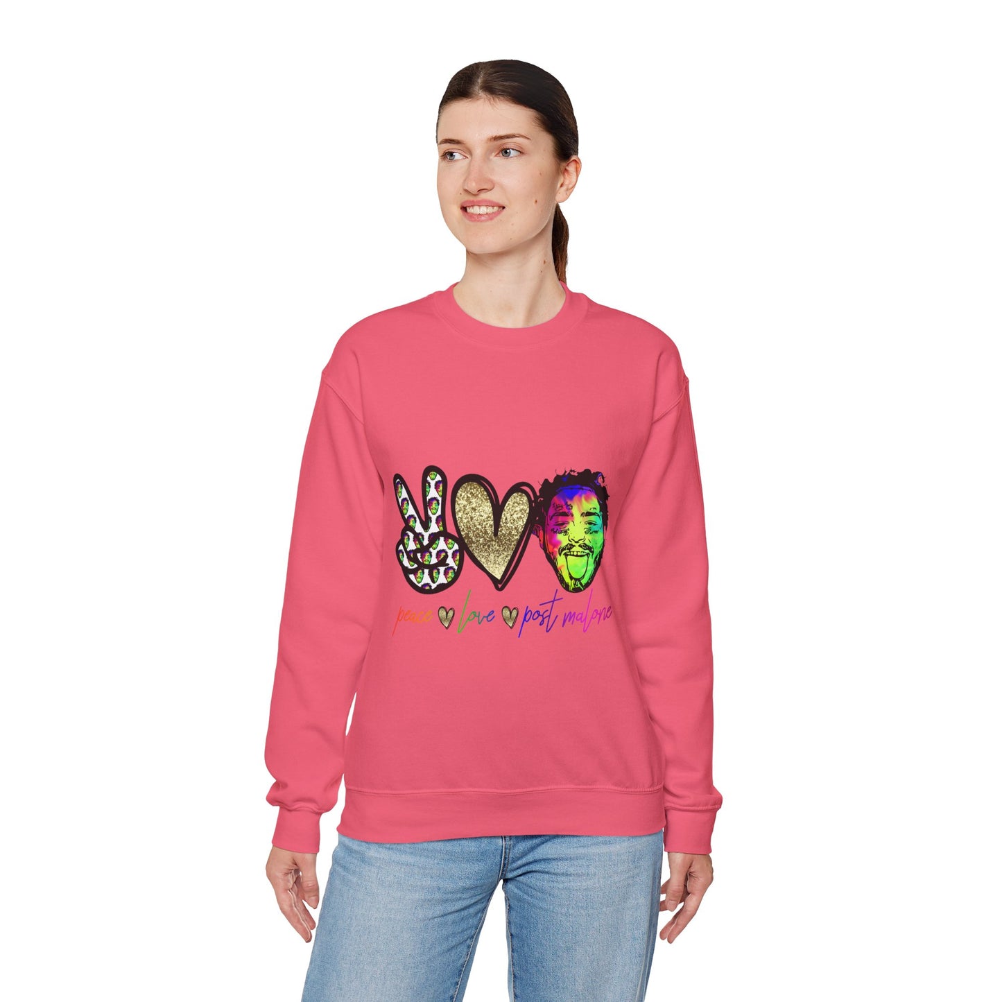 Leopard Peace Sign with Gold Heart crewneck sweatshirt | peace  love