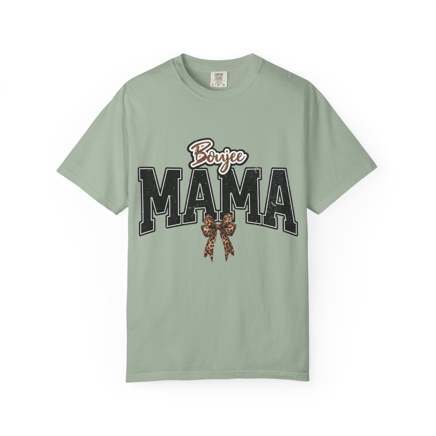 Boujee MAMA varsity letters with leopard bow T-Shirt | Mama shirt