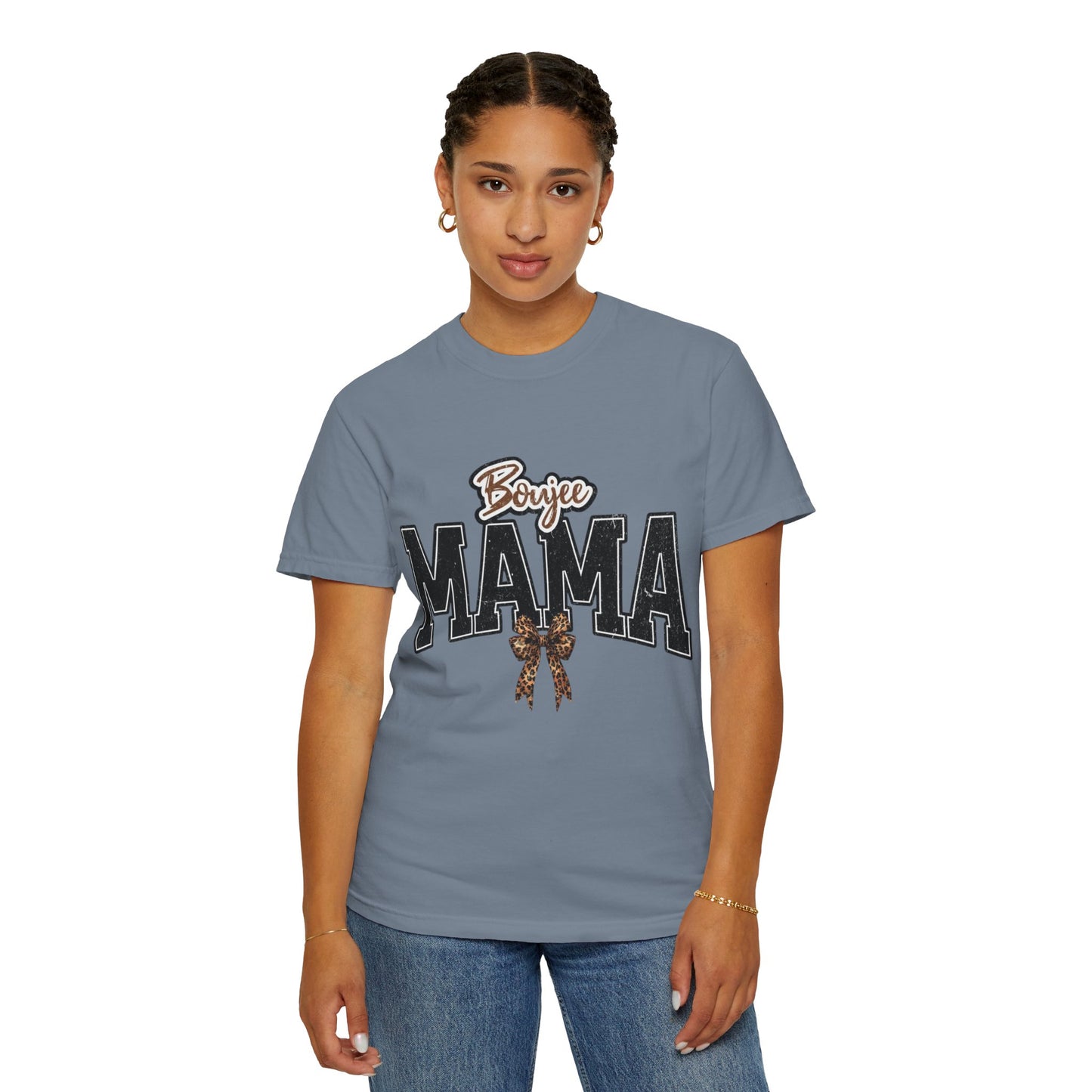 Boujee MAMA varsity letters with leopard bow T-Shirt | Mama shirt