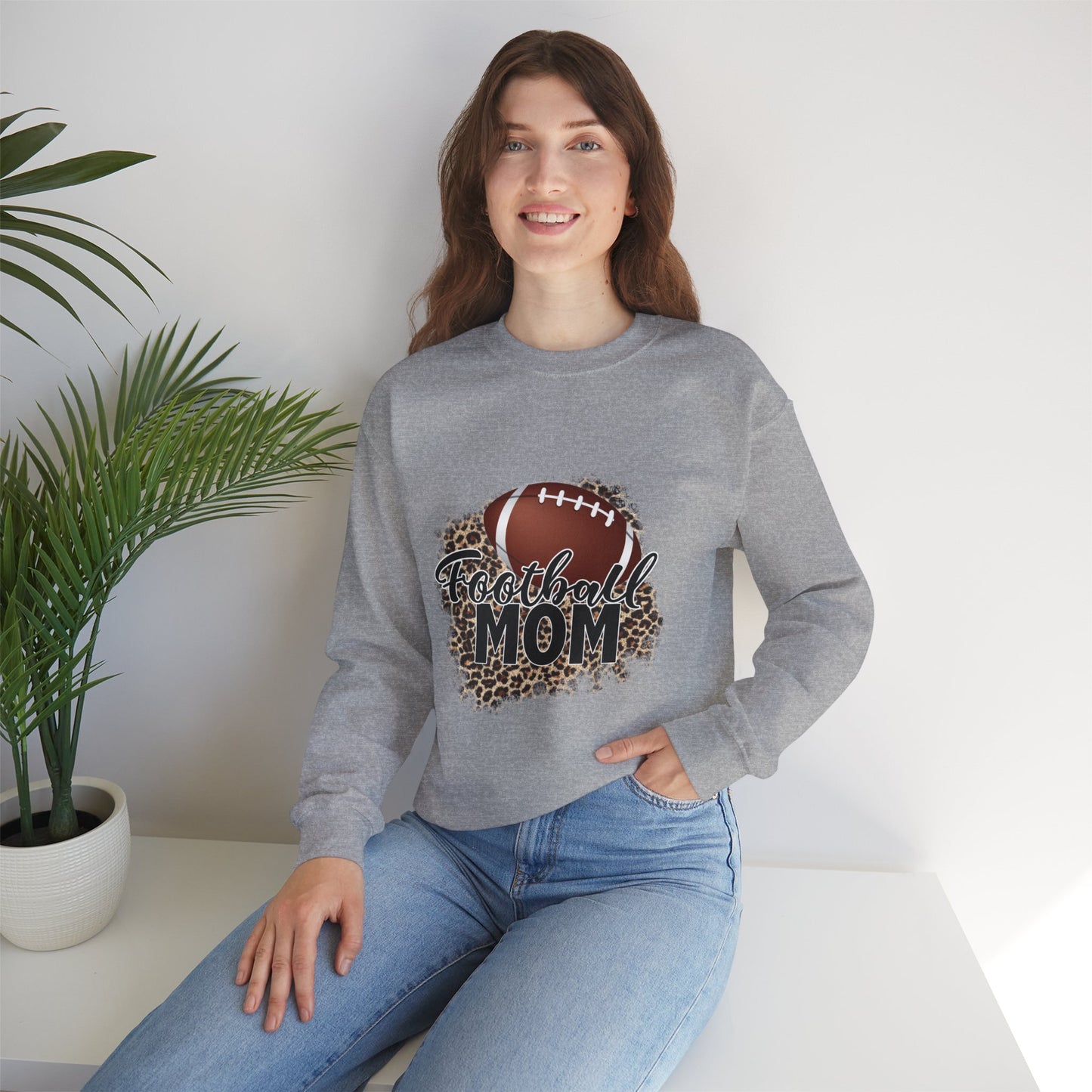 Football Mom Leopard Print Crewneck Sweatshirt
