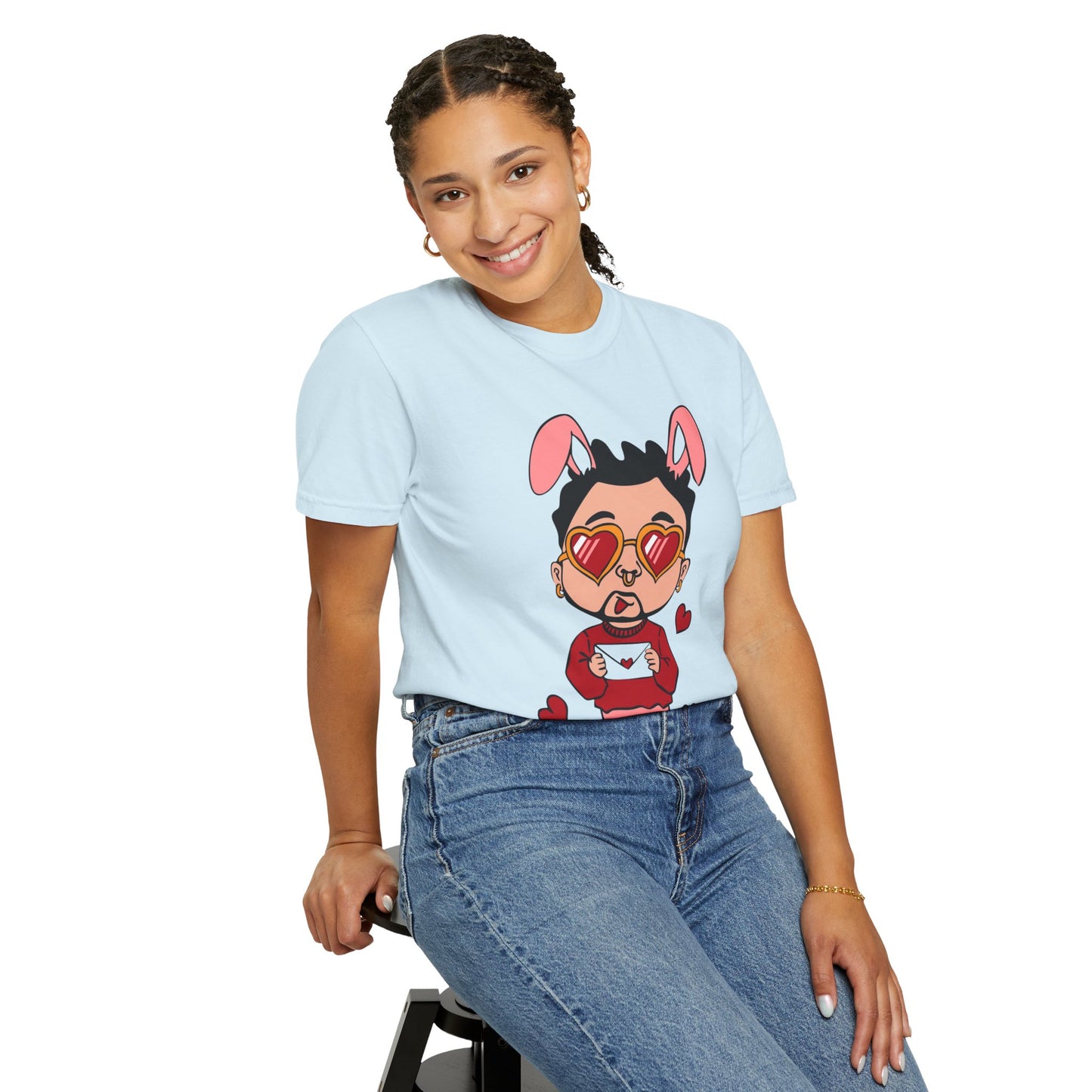 Valentine Bunny Dude T-Shirt — Cute Heart Eyes Love Graphic Tee