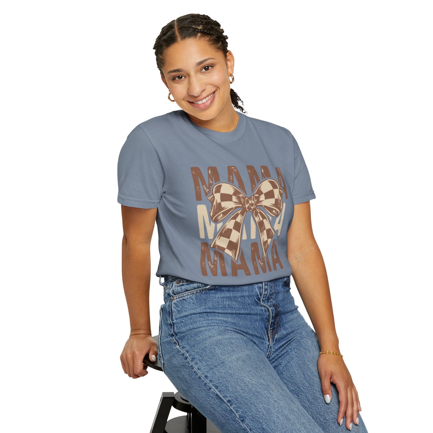 Mama Graphic T-Shirt — Plaid Bow Mom Tee (Mama Print)