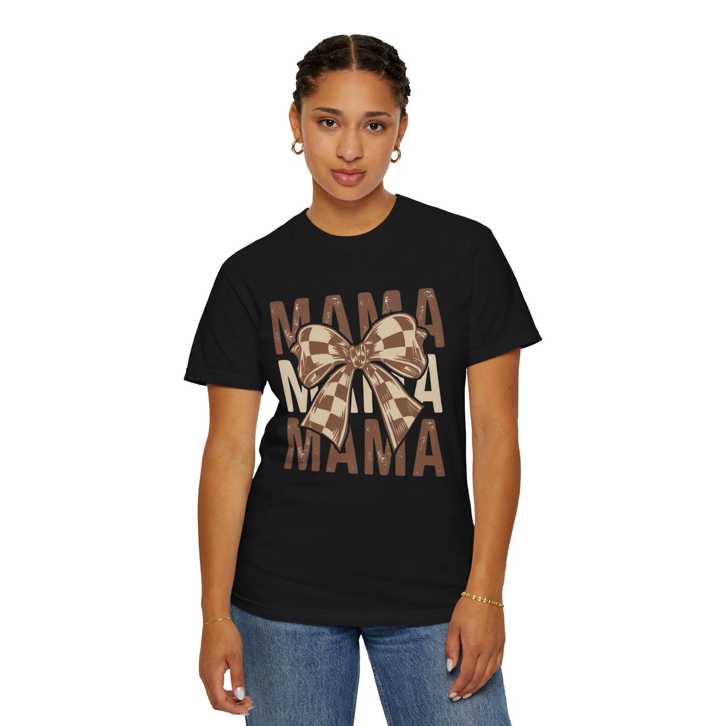 Mama Graphic T-Shirt — Plaid Bow Mom Tee (Mama Print)