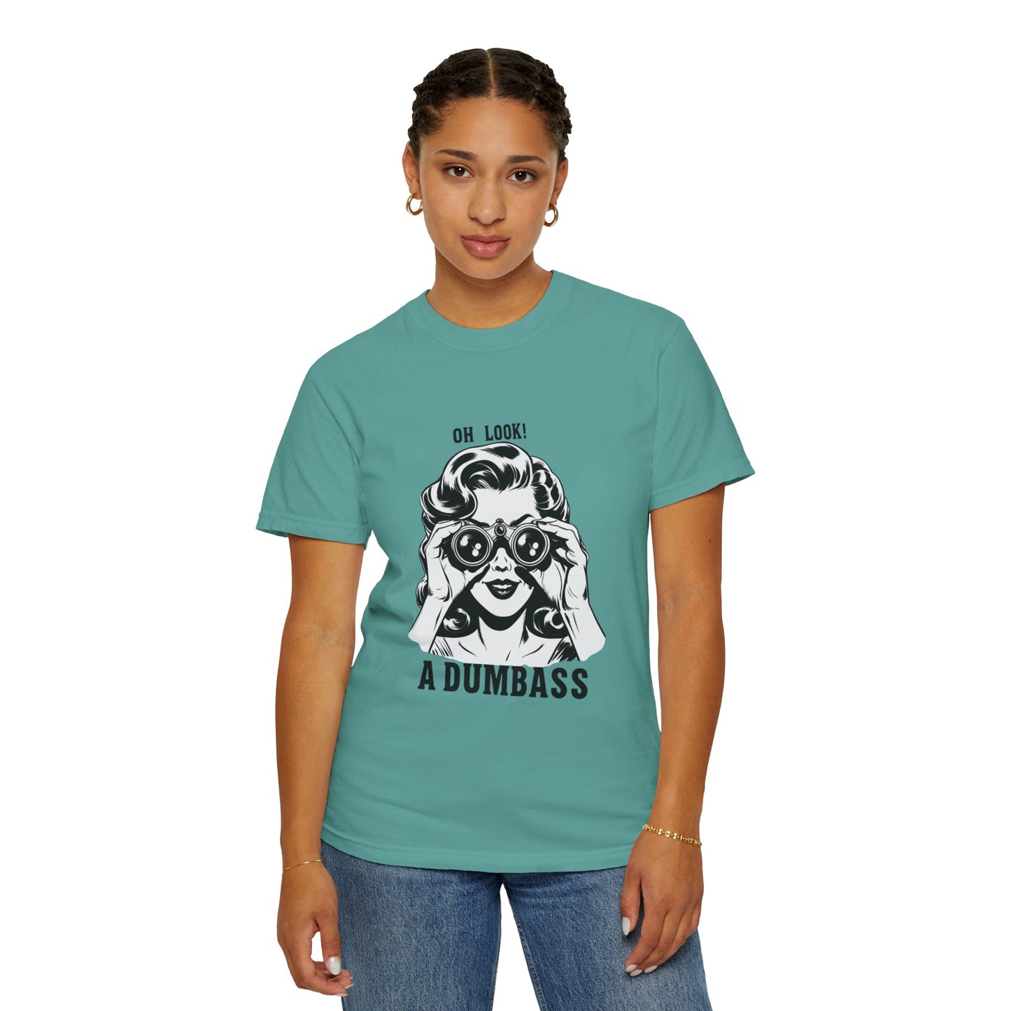 Oh Look A Dumbass T-Shirt | Retro Woman Binoculars Graphic Tee