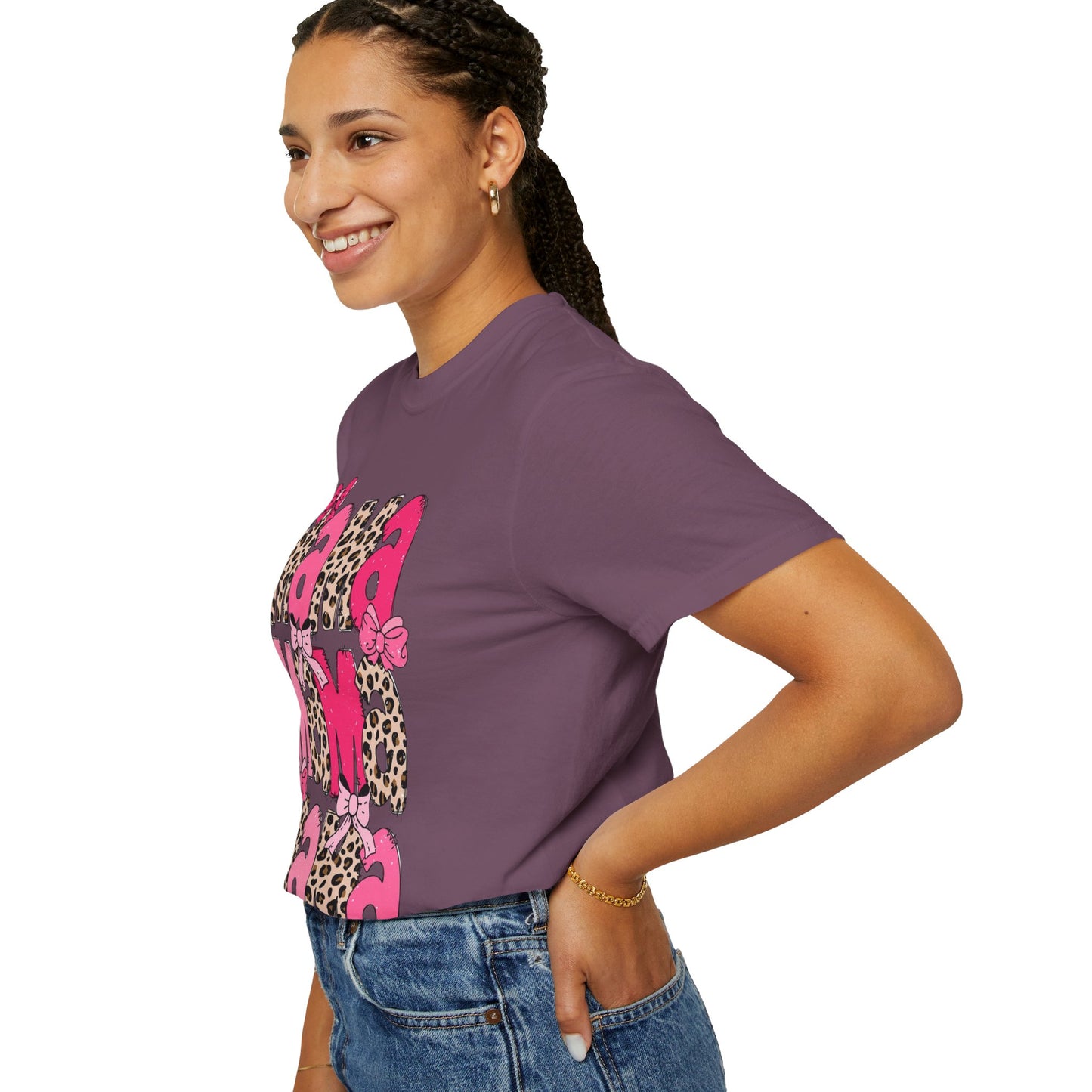Mama Leopard Print Pink Bow T-Shirt