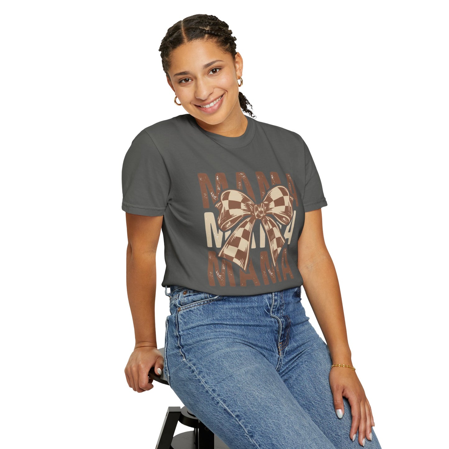 Mama Graphic T-Shirt — Plaid Bow Mom Tee (Mama Print)