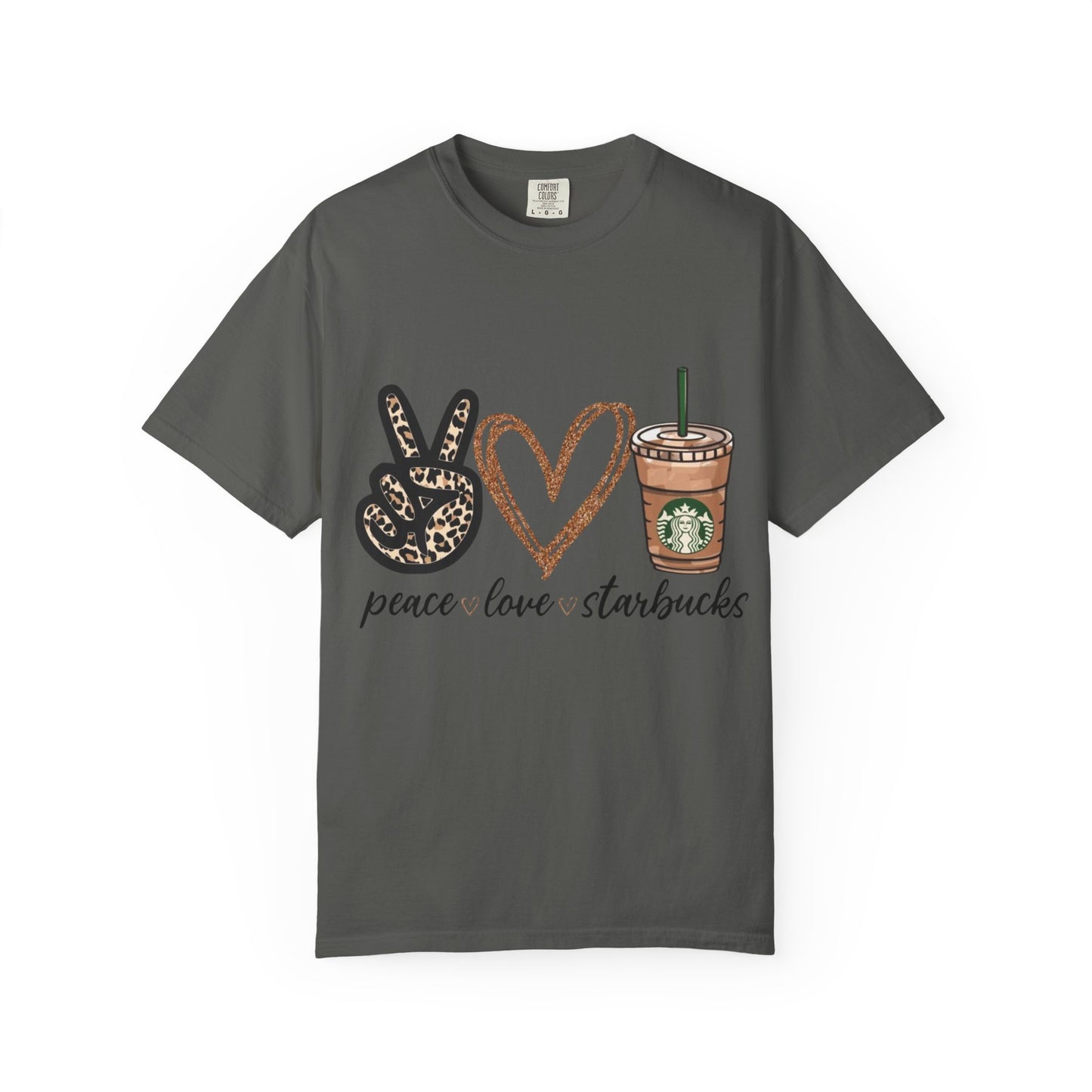 Peace Love Starbucks T-Shirt | Leopard Peace Sign Heart Coffee Cup