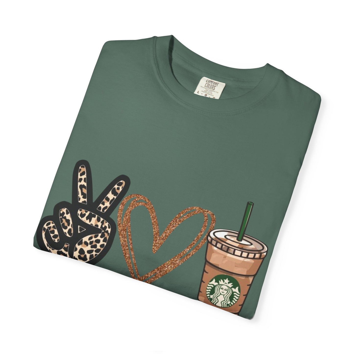 Peace Love Starbucks T-Shirt | Leopard Peace Sign Heart Coffee Cup
