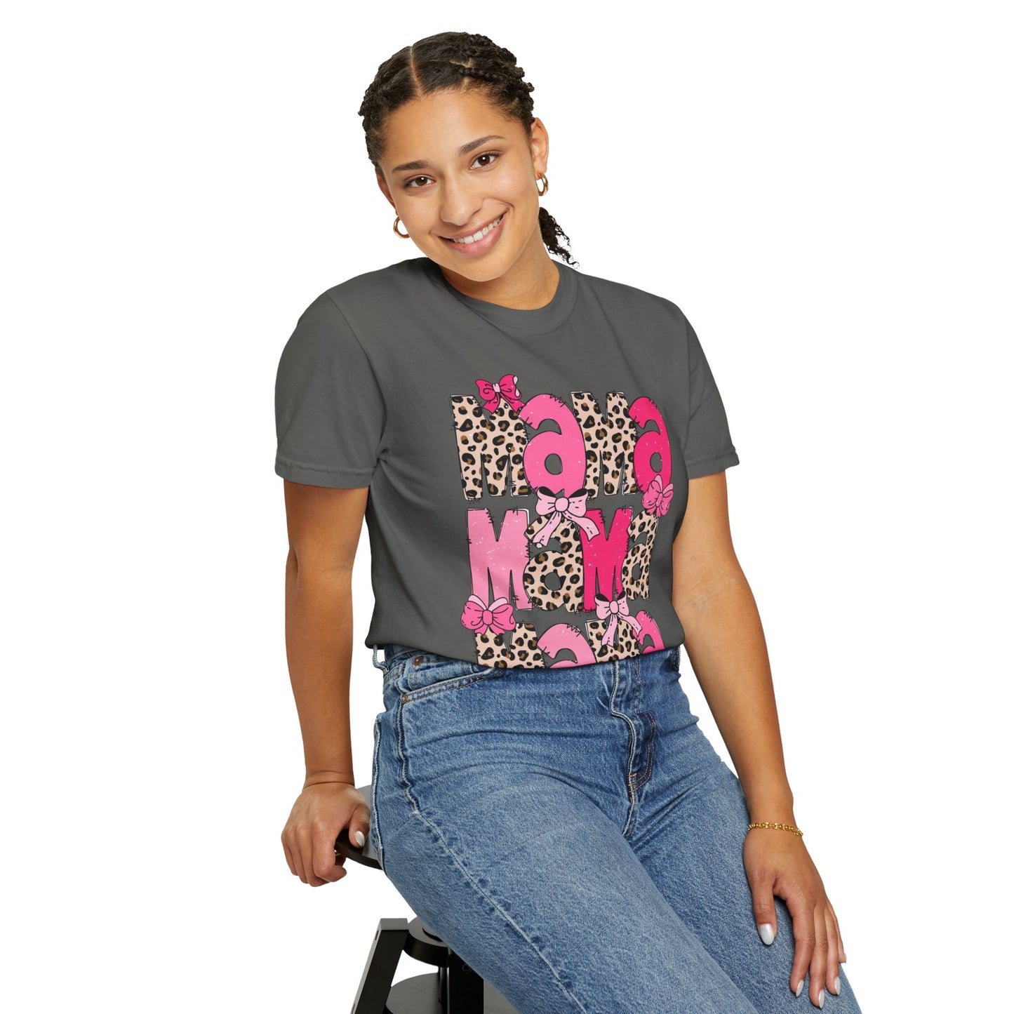 Mama Leopard Print Pink Bow T-Shirt