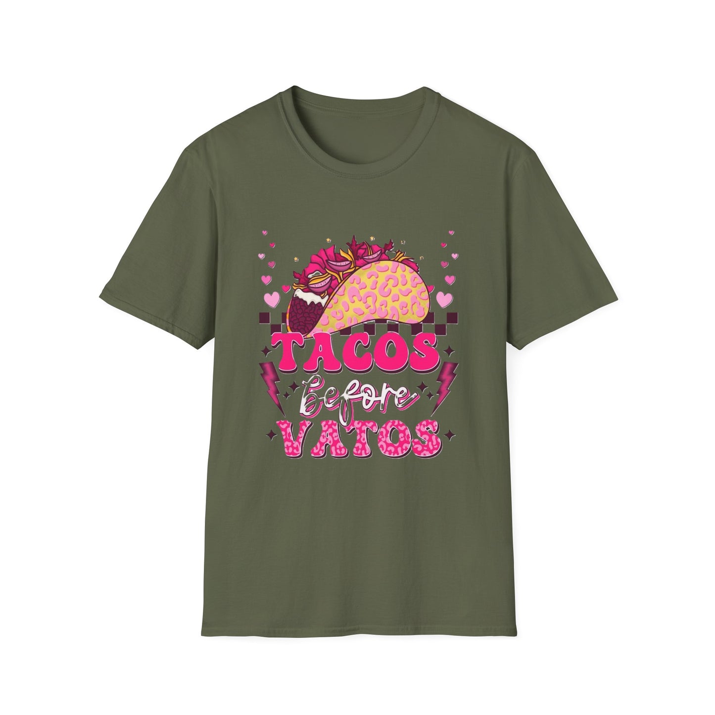 T-Shirt — "Tacos Before Vatos" Cute Pink Taco Graphic Tee