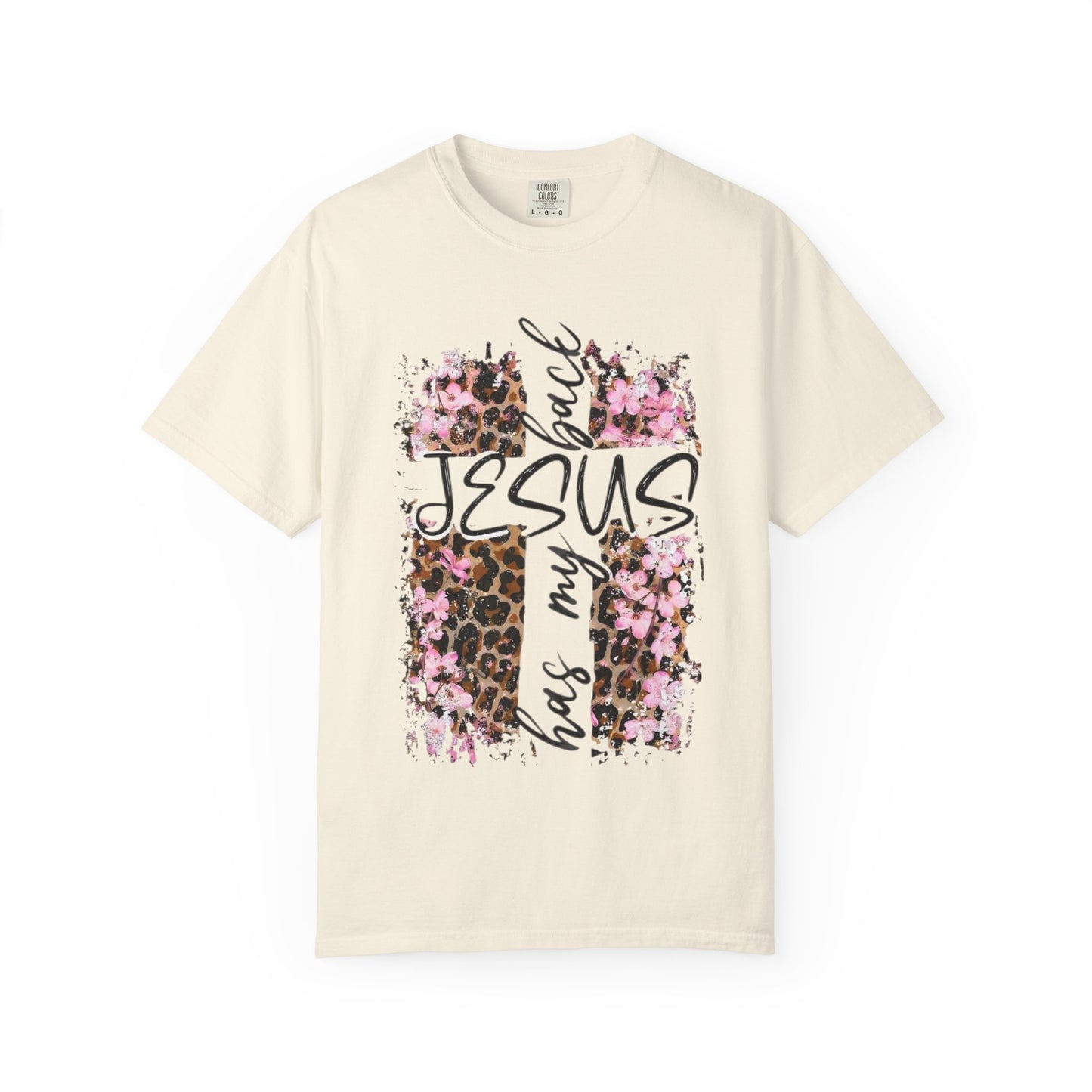 Jesus Has My Back T-Shirt | Leopard Floral Cross Christian Faith Tee
