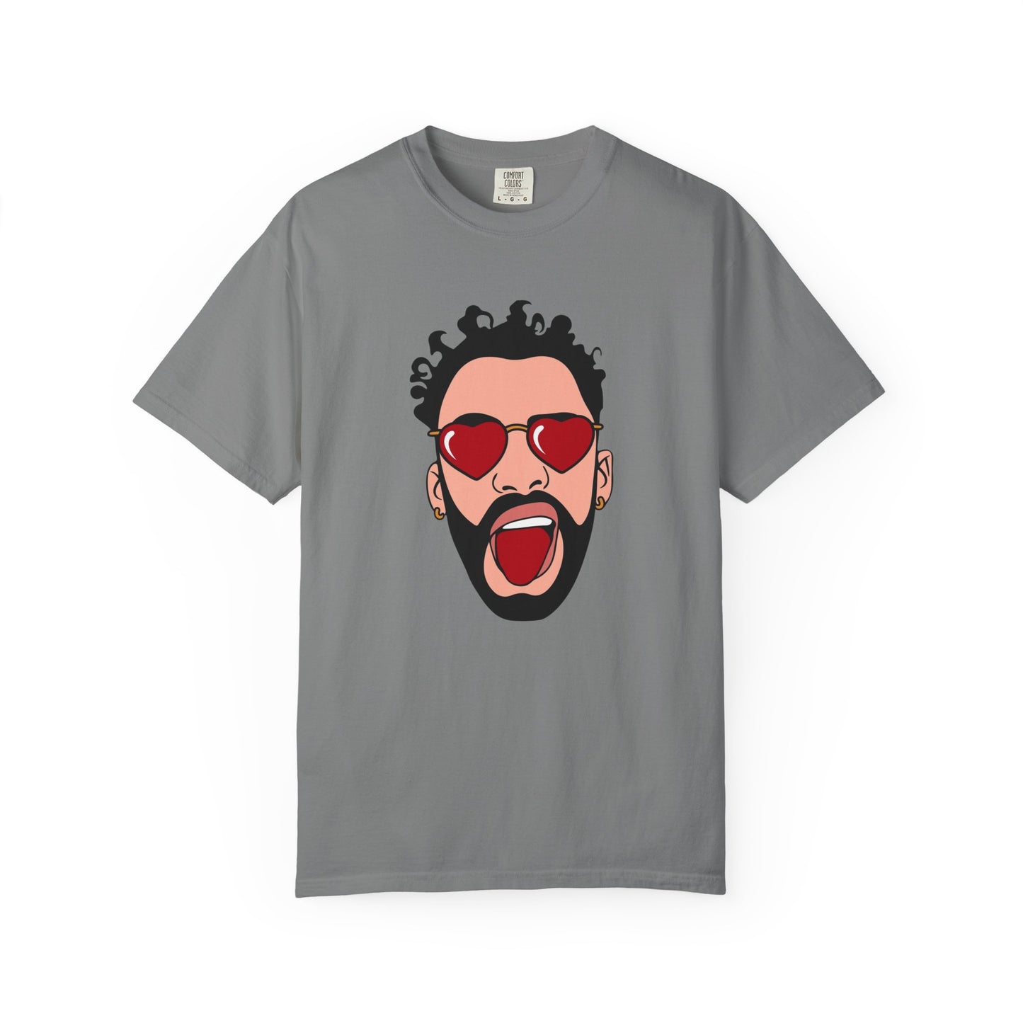 Graphic T-Shirt — Bold Pop Art Face with Heart Sunglasses