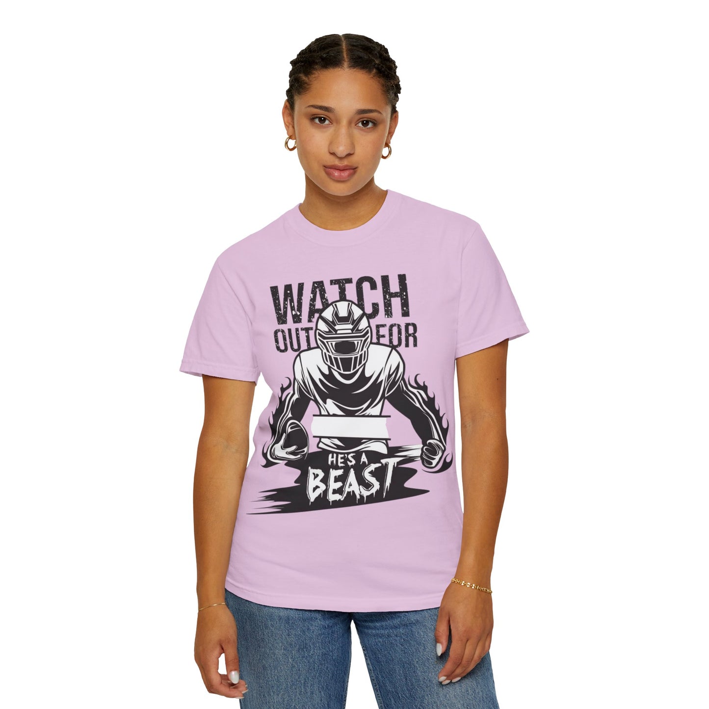 Watch Out For He's A Beast Football Player T-Shirt | Sports Helmet Grunge