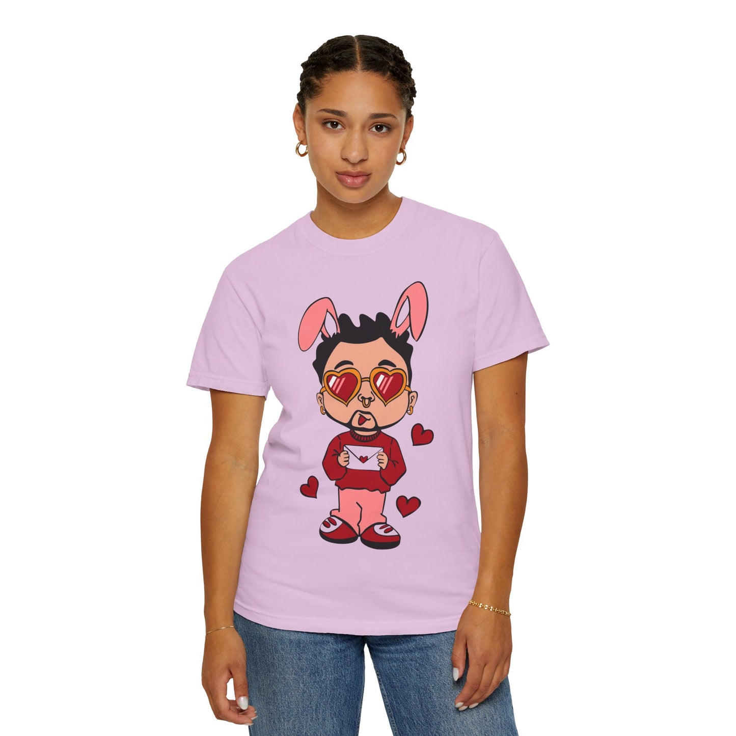 Valentine Bunny Dude T-Shirt — Cute Heart Eyes Love Graphic Tee